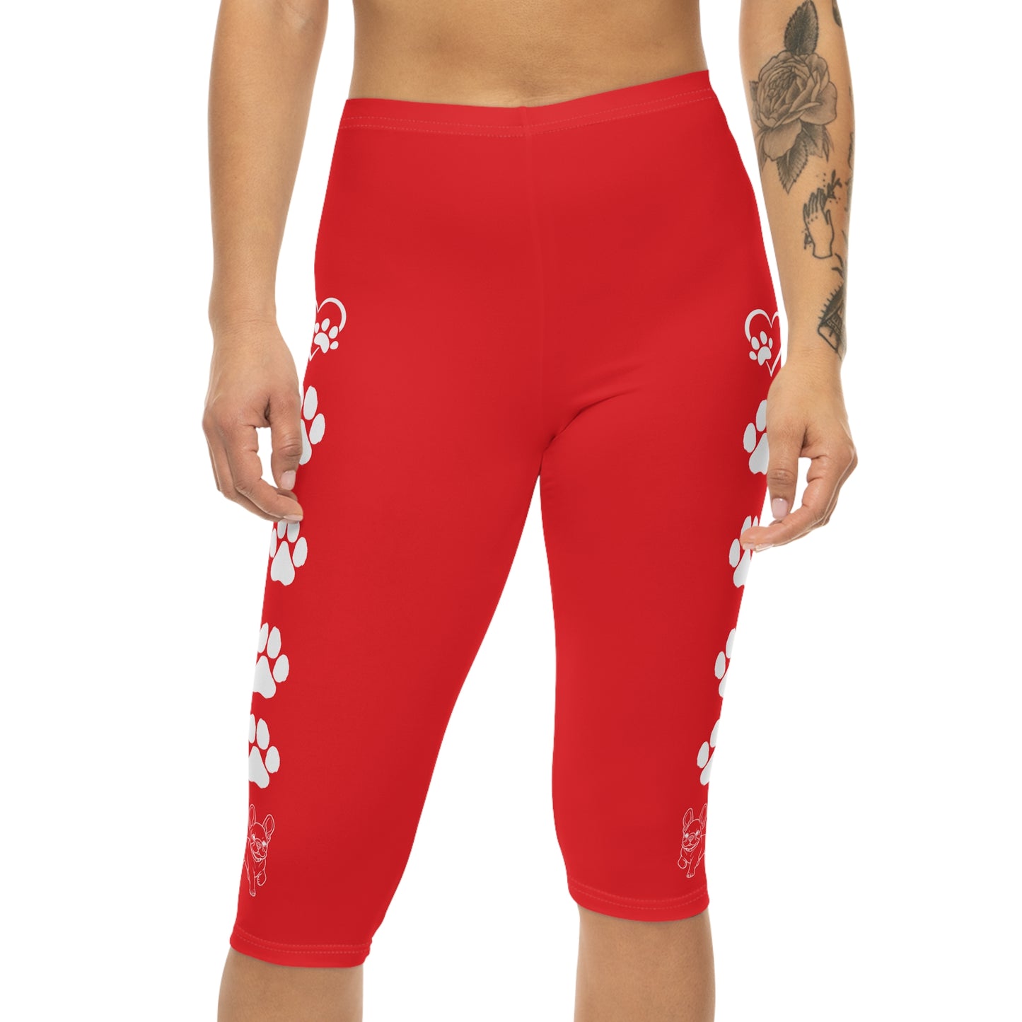 Paws and Hearts French Bulldog Capri Leggings red and white
