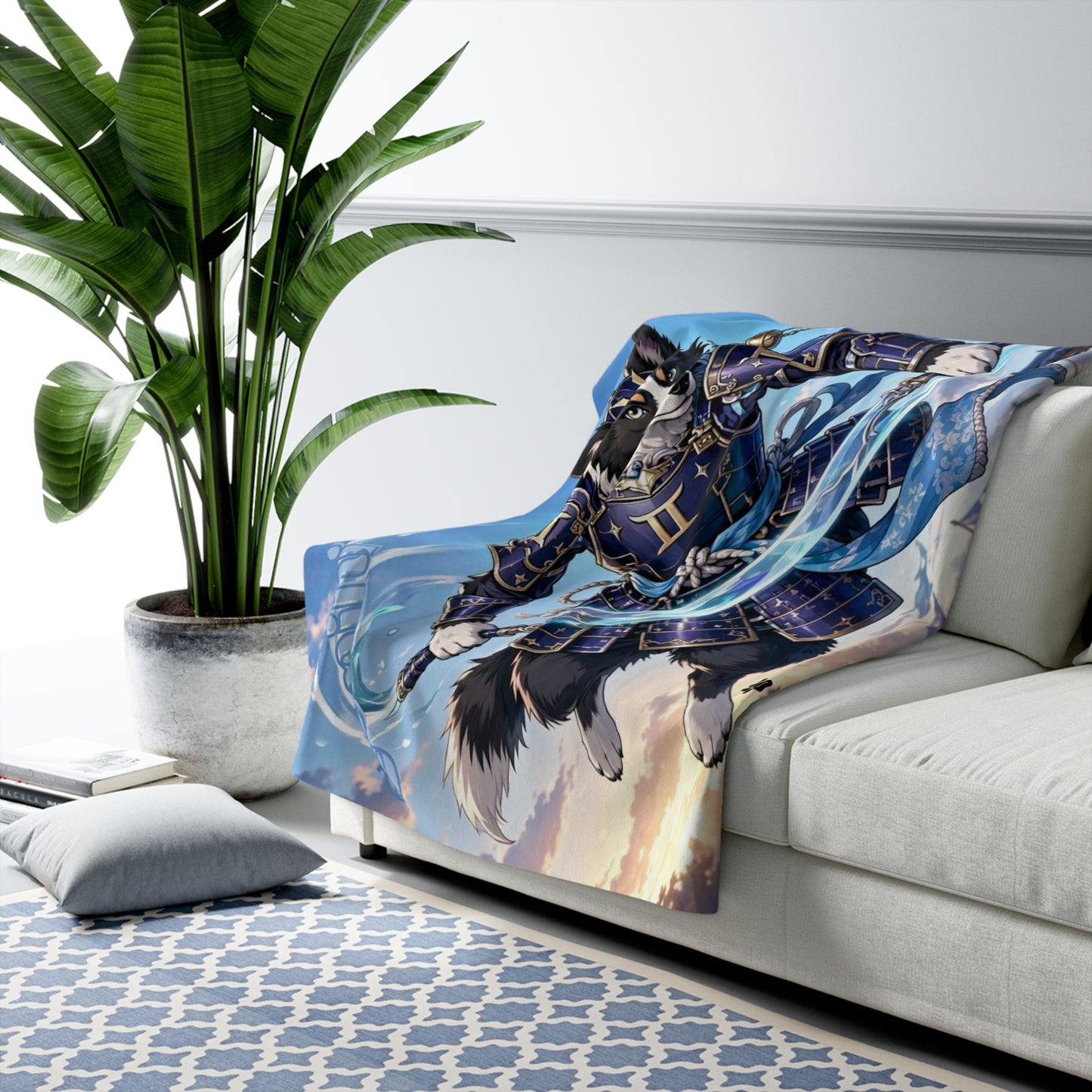Gemini Zodiac Warrior Sherpa Blanket as Border Collie