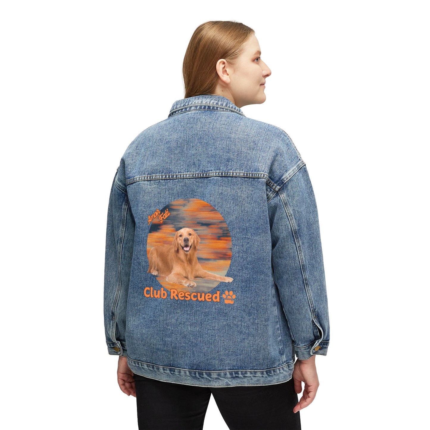 Golden Retriever Club Rescued Women's Denim Jacket "Amor Fati"