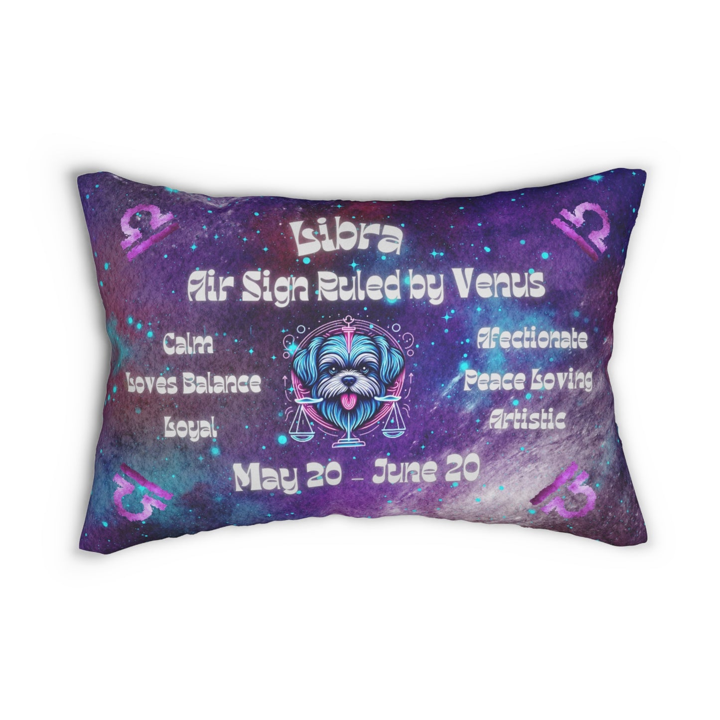 Celestial Zodiac Libra as Shih Tzu Spun Polyester Lumbar Pillow - Dog Breed Zodiac