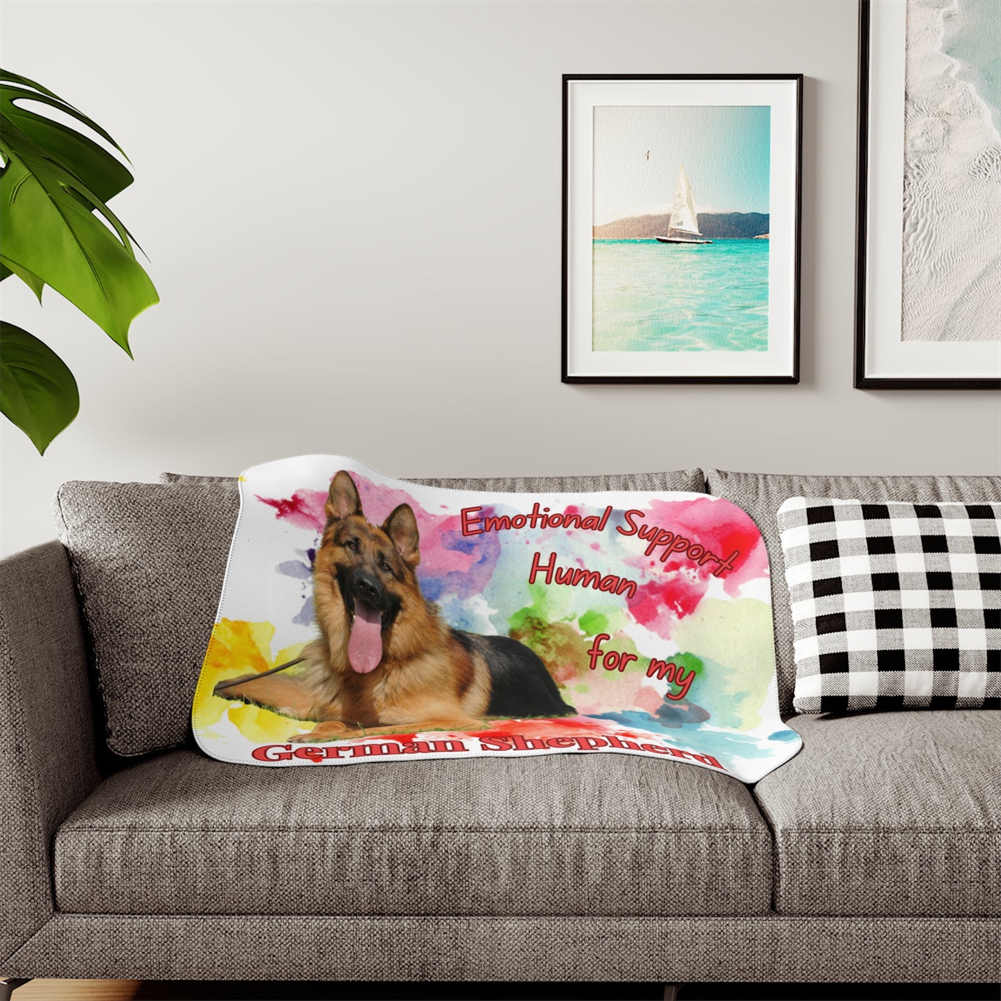Emotional Support Human Sherpa Blanket - German Shepherd design