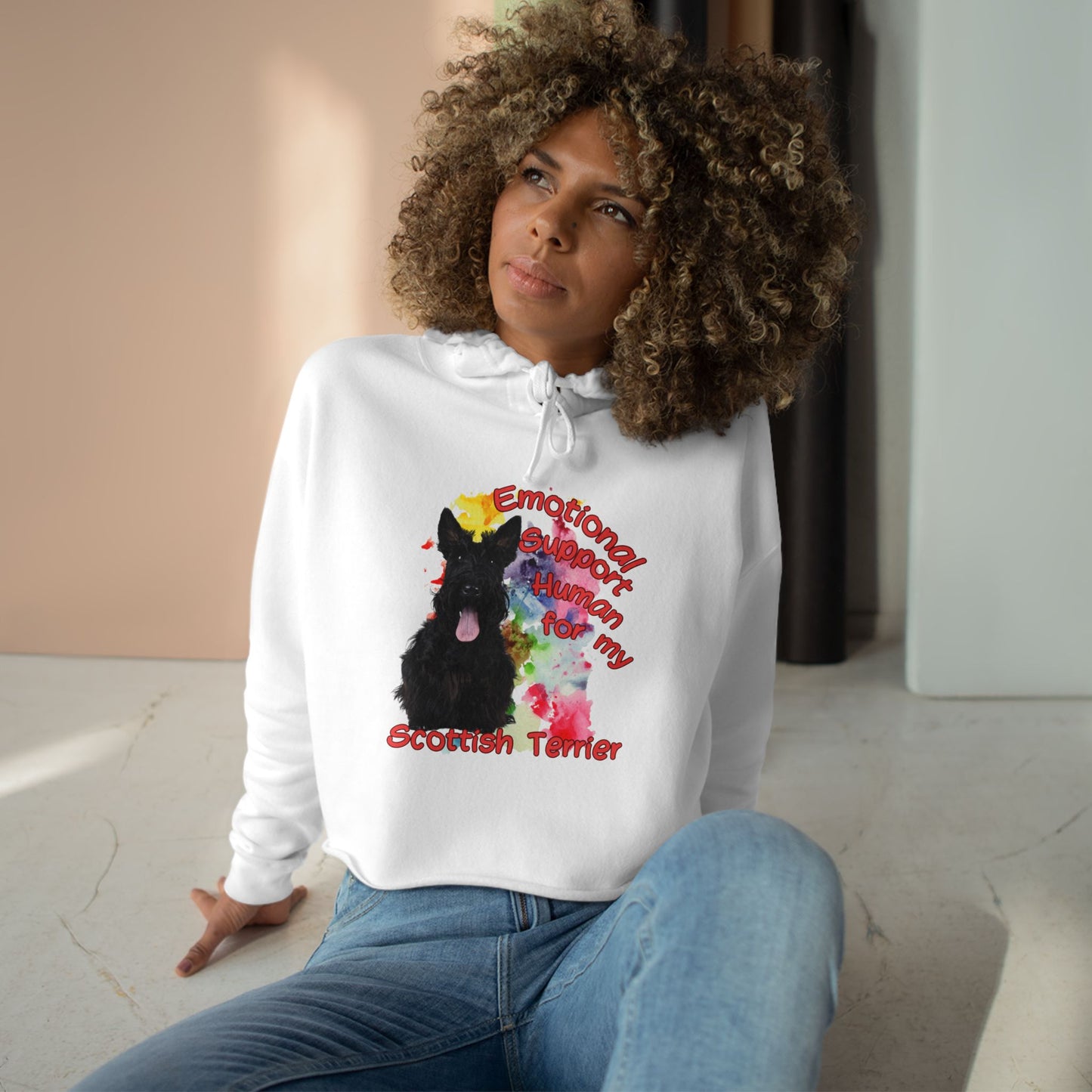 Emotional Support Human for my Scottish Terrier Crop Hoodie - Cute Pet Lover Gift