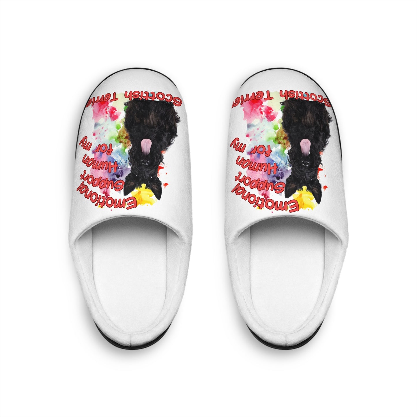 Emotional Support Human Women's Indoor Slippers - Scottish Terrier Design