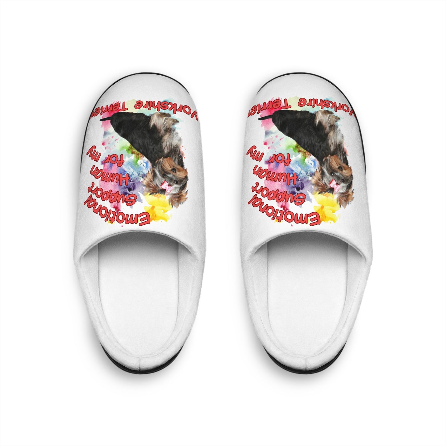 Emotional Support Human Women's Indoor Slippers - Yorkshire Terrier Design