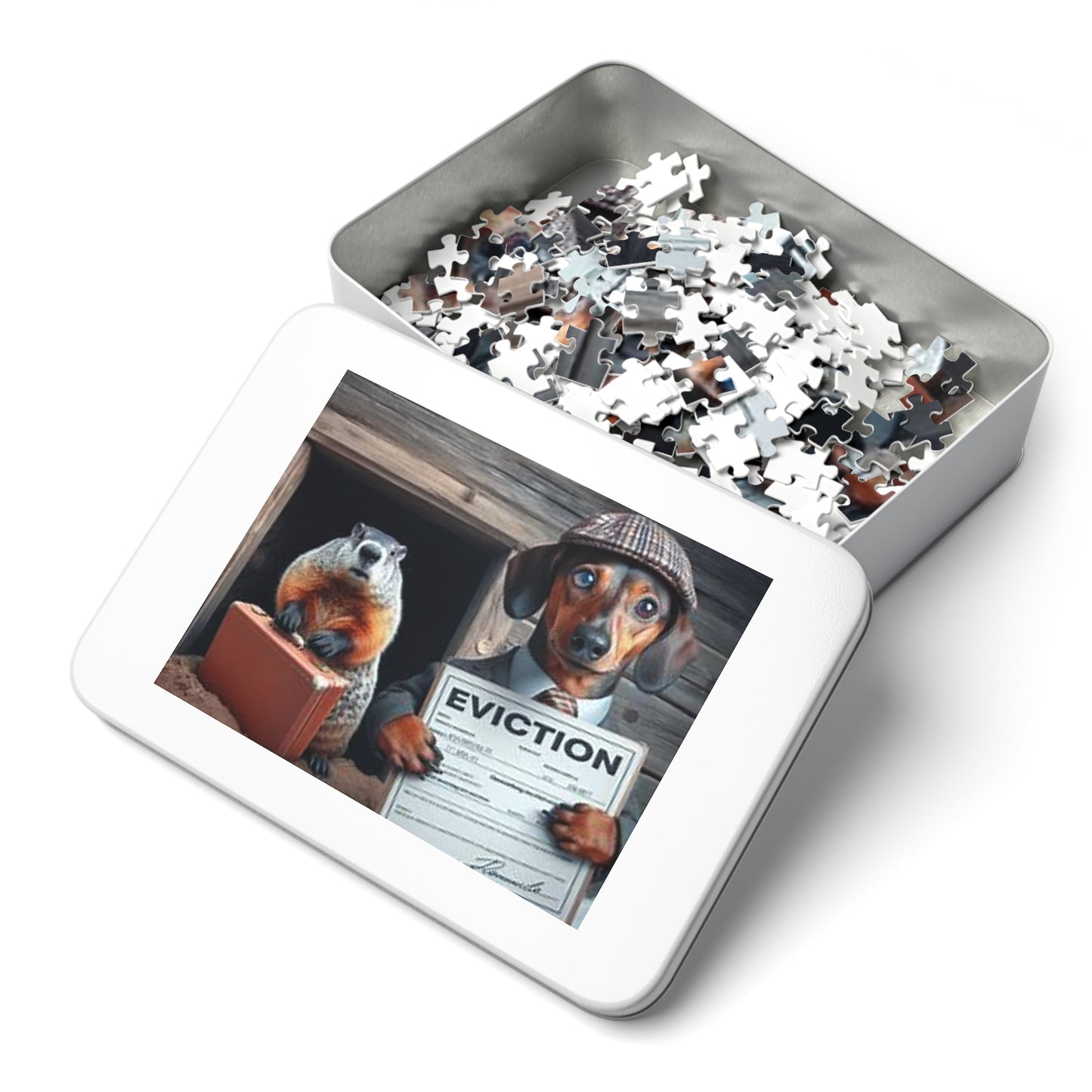 Ground Hog Day Eviction - Winter is Over Jigsaw Puzzle - Funny Dachshund Design
