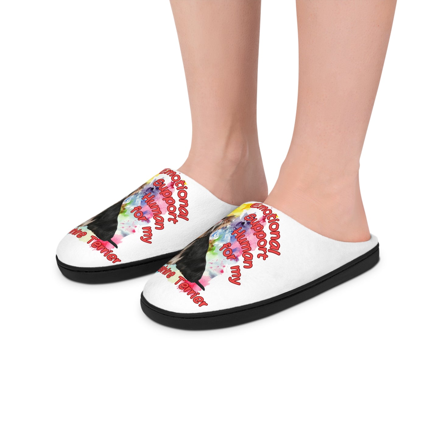 Emotional Support Human Women's Indoor Slippers - Yorkshire Terrier Design
