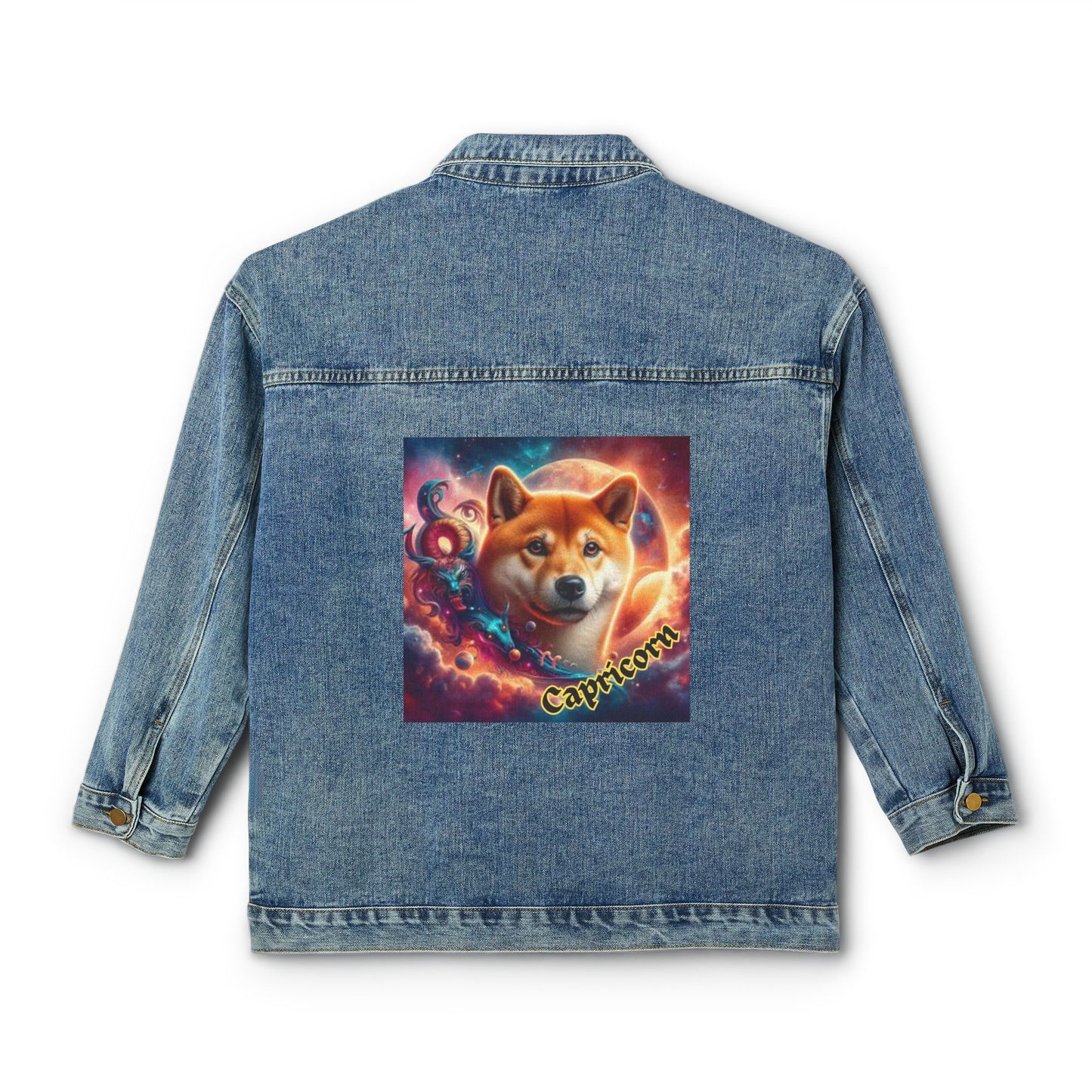 Capricorn Zodiac Denim Jacket for Women - Shiba Inu Artwork