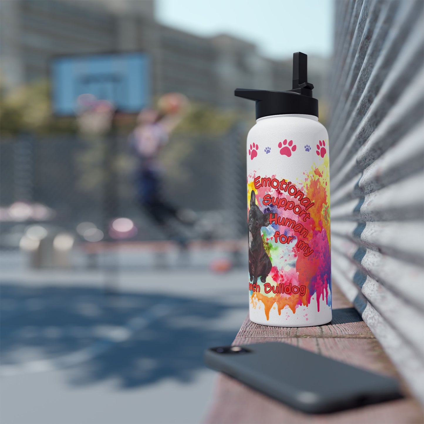 Emotional Support Human for my French Bulldog sports Water bottle