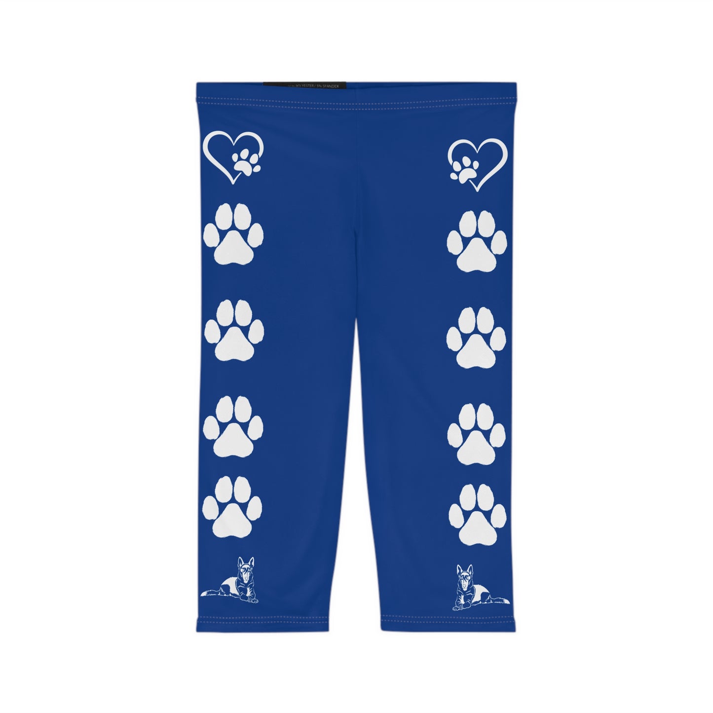 Paws and Hearts German Shepherd Women’s Capri Leggings. Blue and White