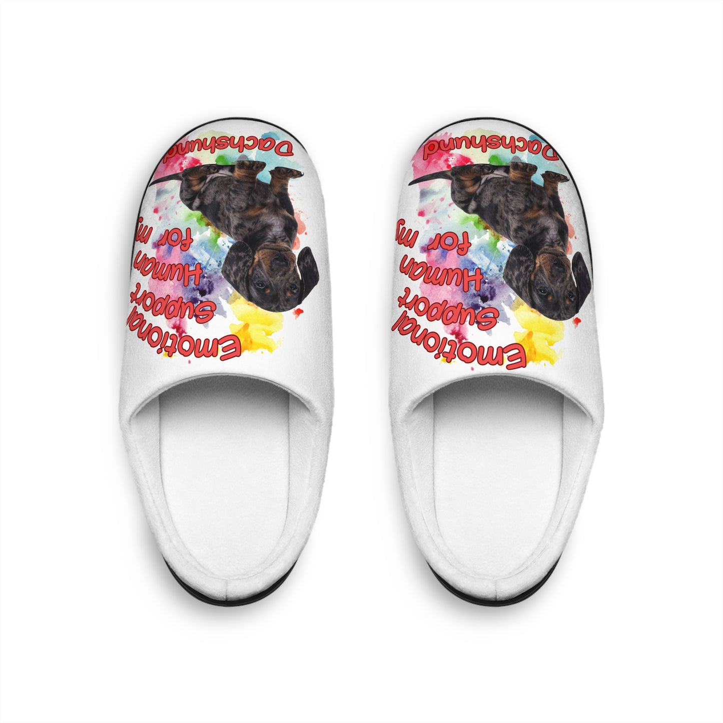 Emotional Support Human Women's Indoor Slippers - Dachshund Design