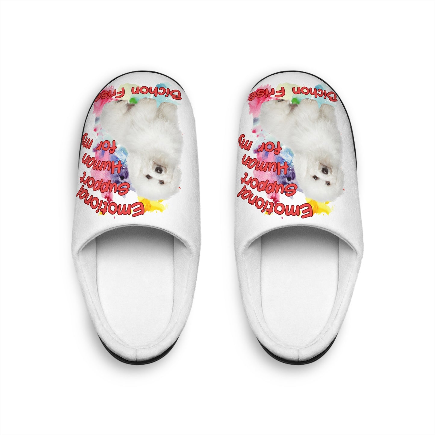 Emotional Support Human Womens Indoor Slippers - Bichon Frise Design