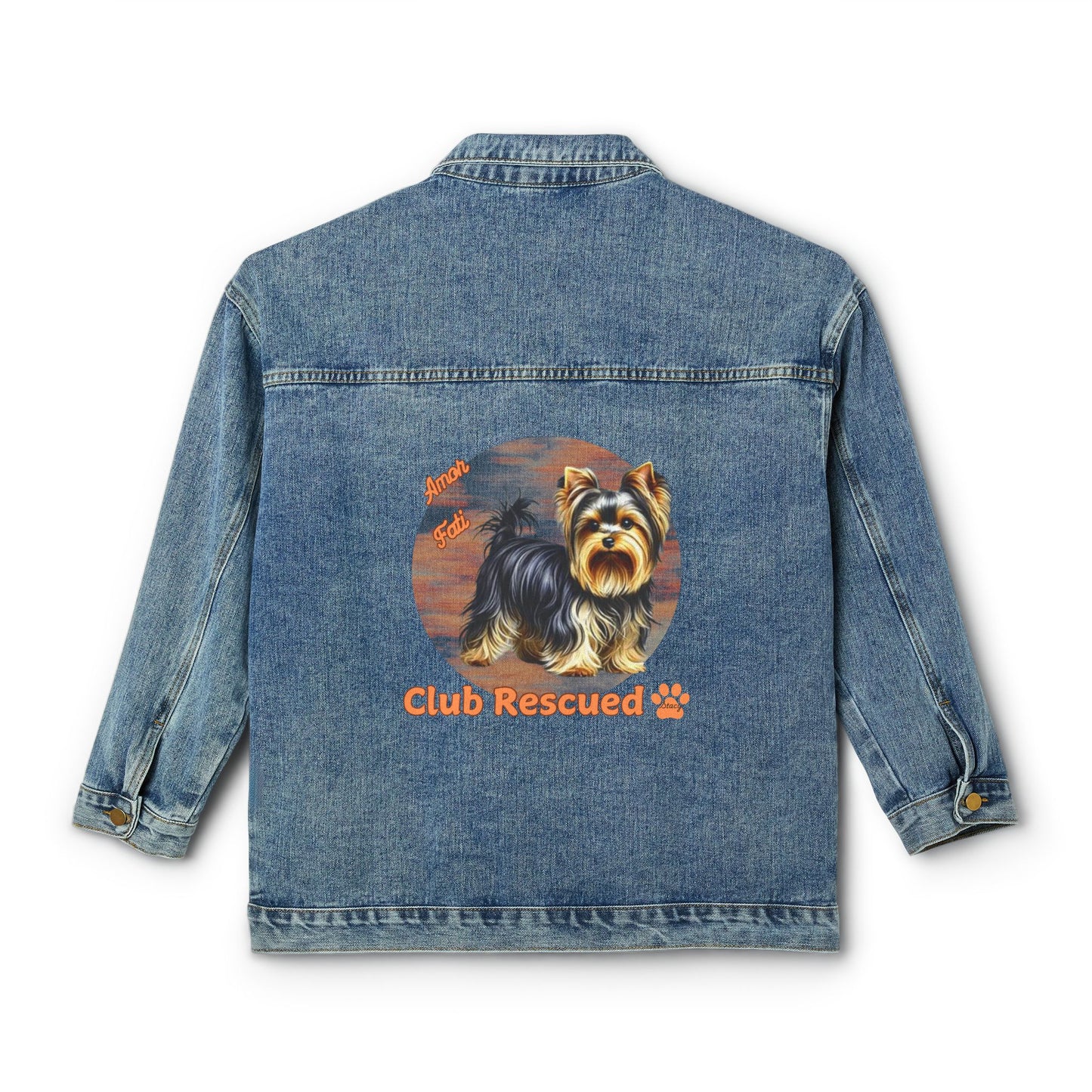 Yorkshire Terrier Club Rescued Women's Denim Jacket Amor Fati