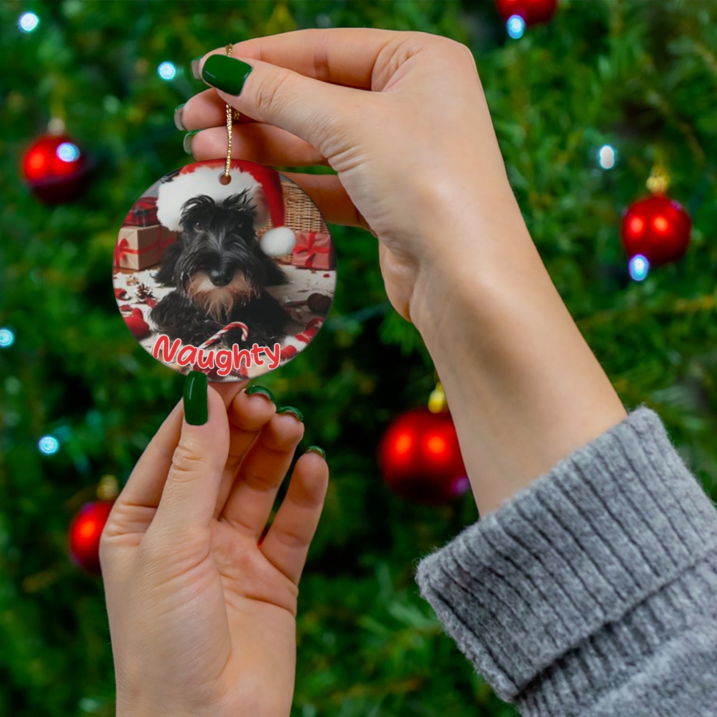 Scottish Terrier Naughty or Nice Christmas Ceramic Ornament, 1-Pack