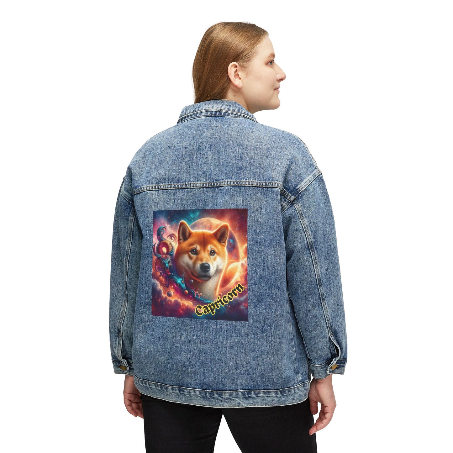 Capricorn Zodiac Denim Jacket for Women - Shiba Inu Artwork