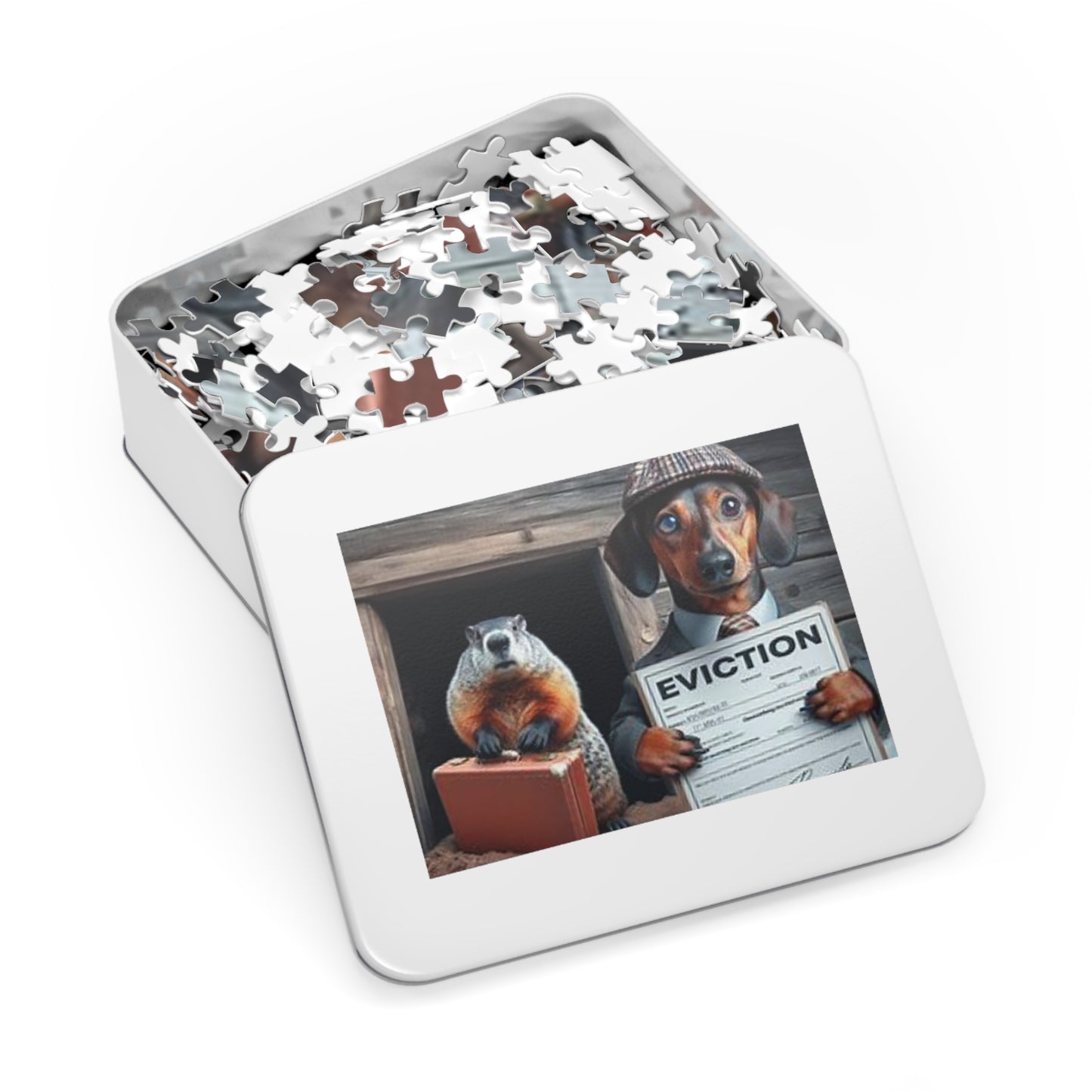 Ground Hog Day Eviction - Winter is Over Jigsaw Puzzle - Funny Dachshund Design