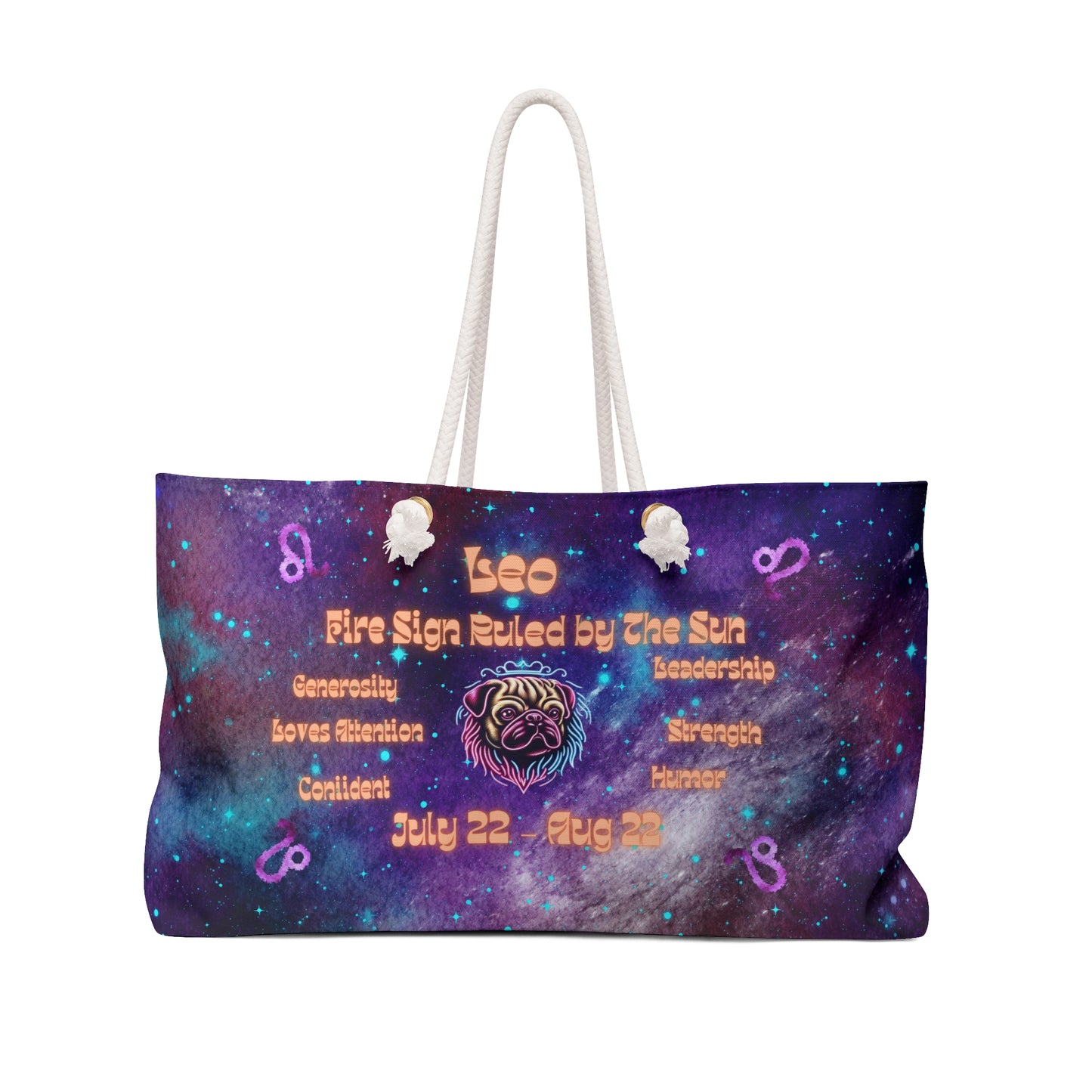 Celestial Zodiac Leo as Pug Weekender Bag _Dog Breed Zodiac