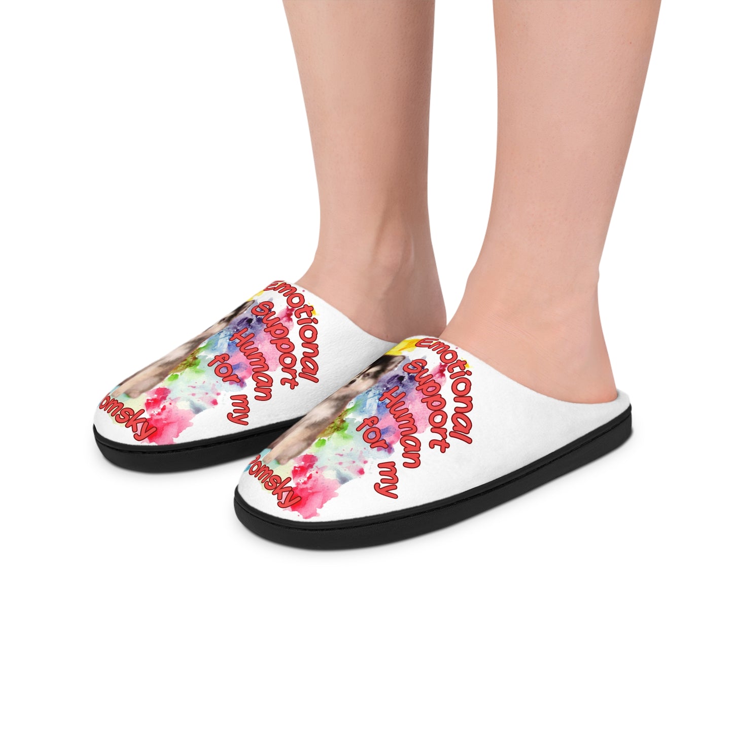 Emotional Support Human Women's Indoor Slippers - Pomsky design