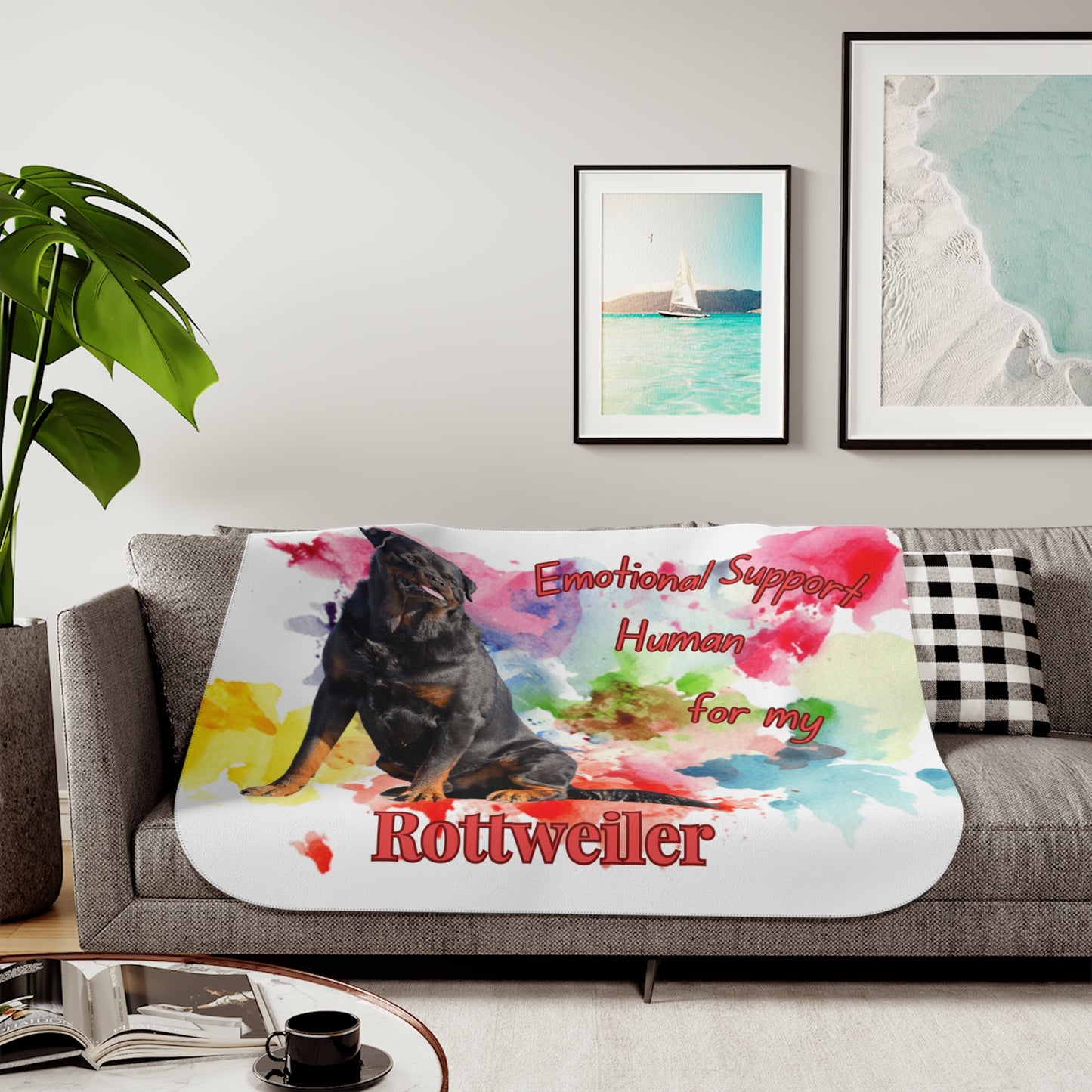 Emotional Support Human Sherpa Blanket - Rottweiler Design