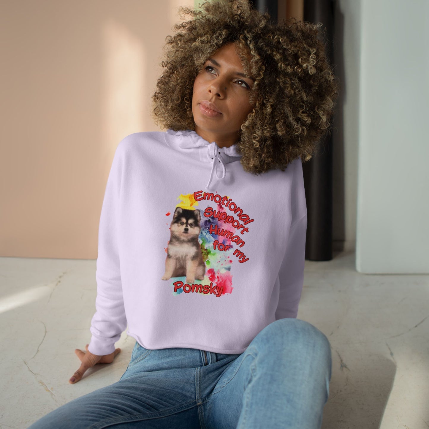 Emotional Support Human for my Pomsky Crop Hoodie - Cute Dog Lover Apparel