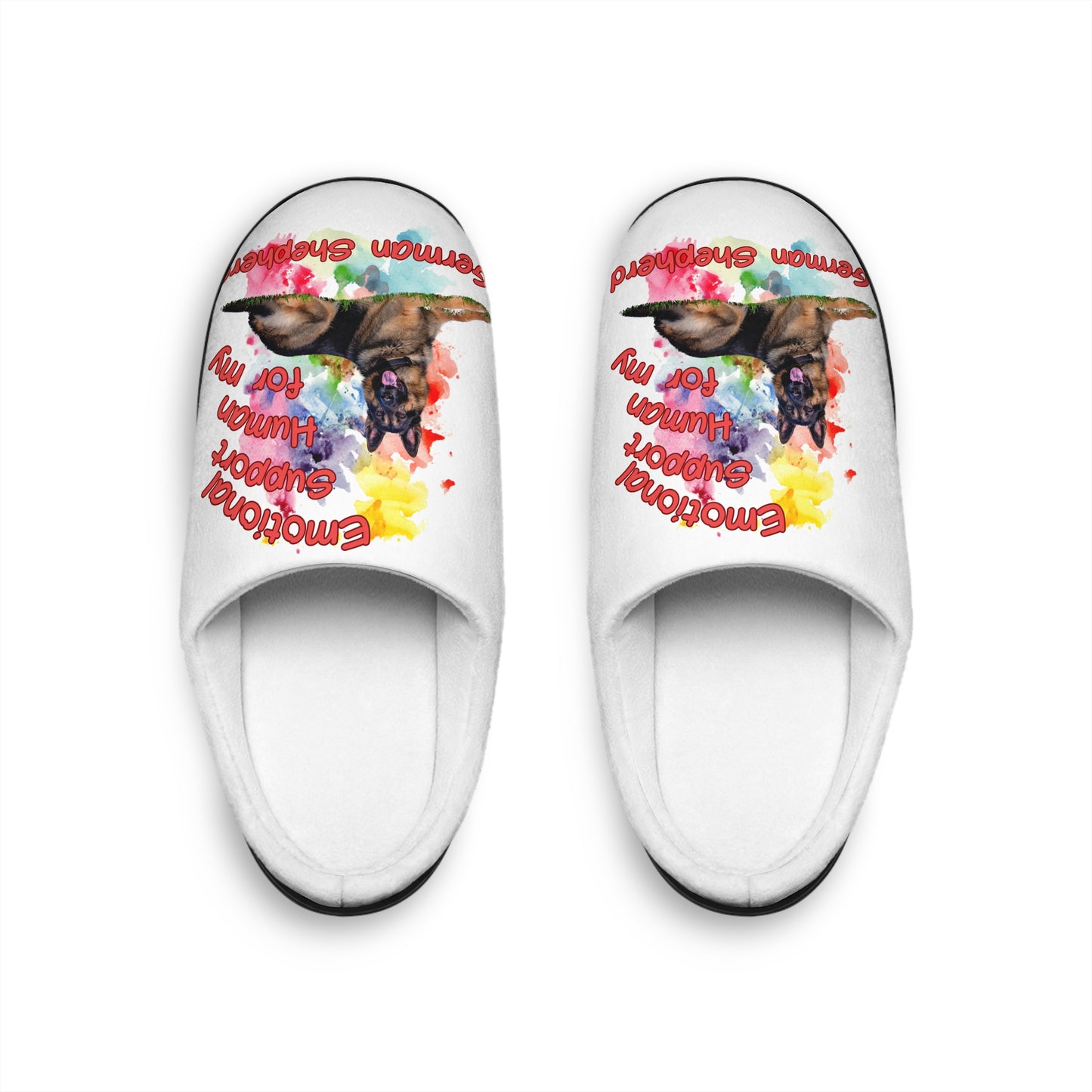Emotional Support Human Women's Indoor Slippers - German Shepherd Design