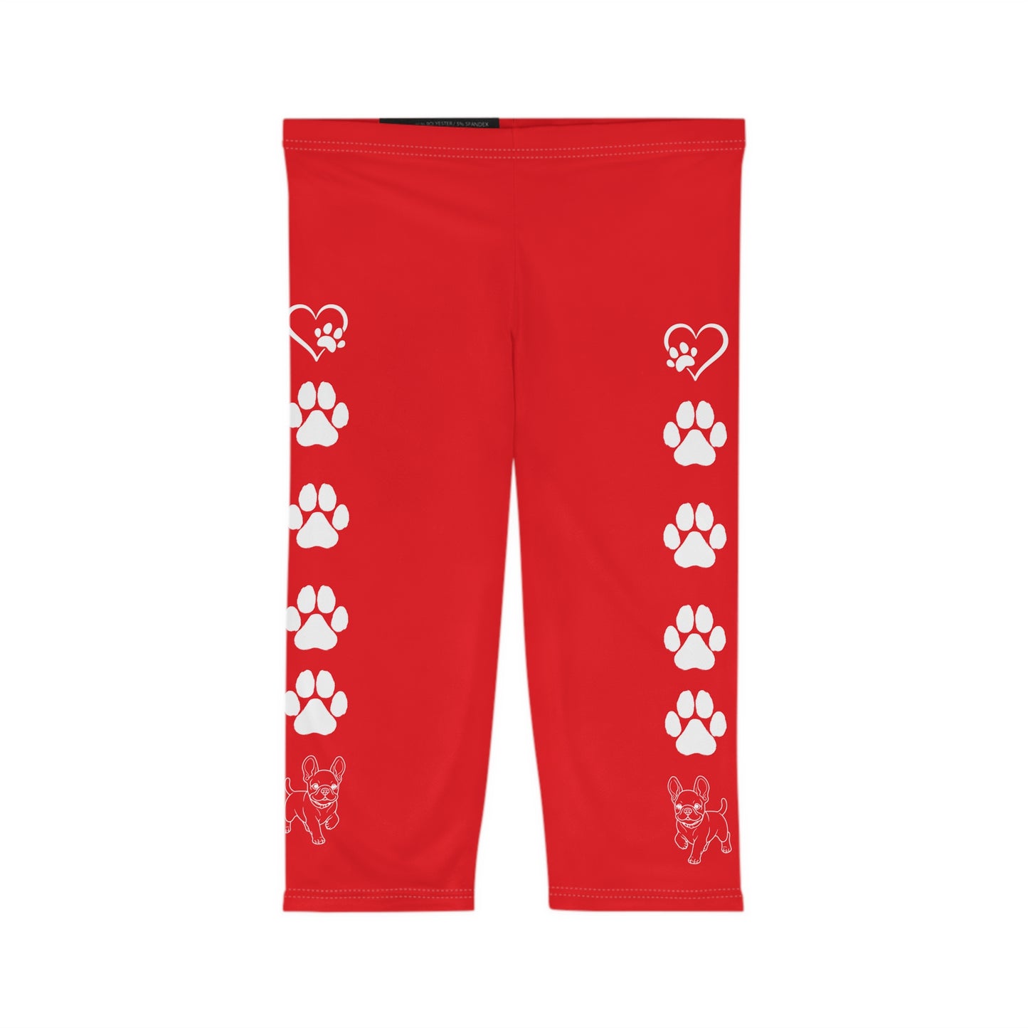 Paws and Hearts French Bulldog Capri Leggings red and white