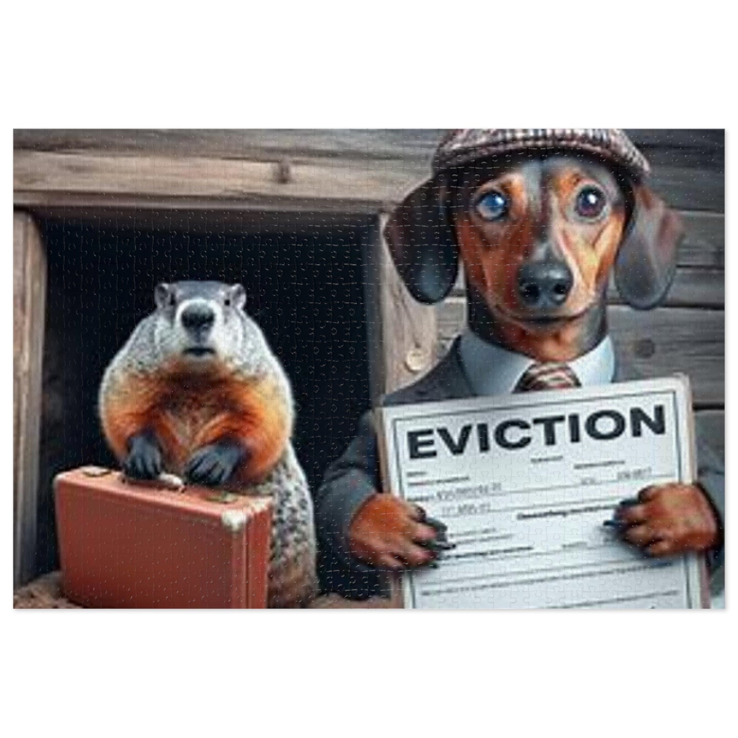 Ground Hog Day Eviction - Winter is Over Jigsaw Puzzle - Funny Dachshund Design
