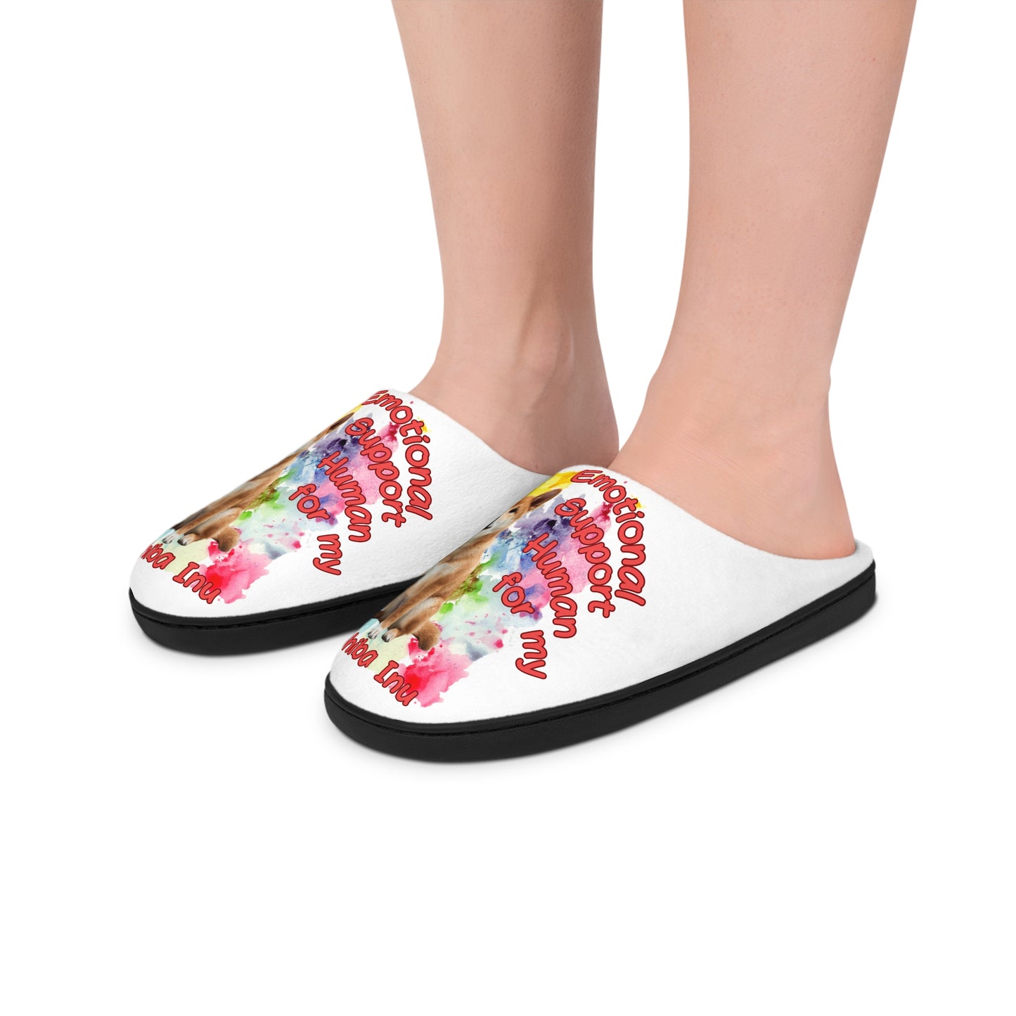 Emotional Support Human Women's Indoor Slippers -Shiba Inu Design