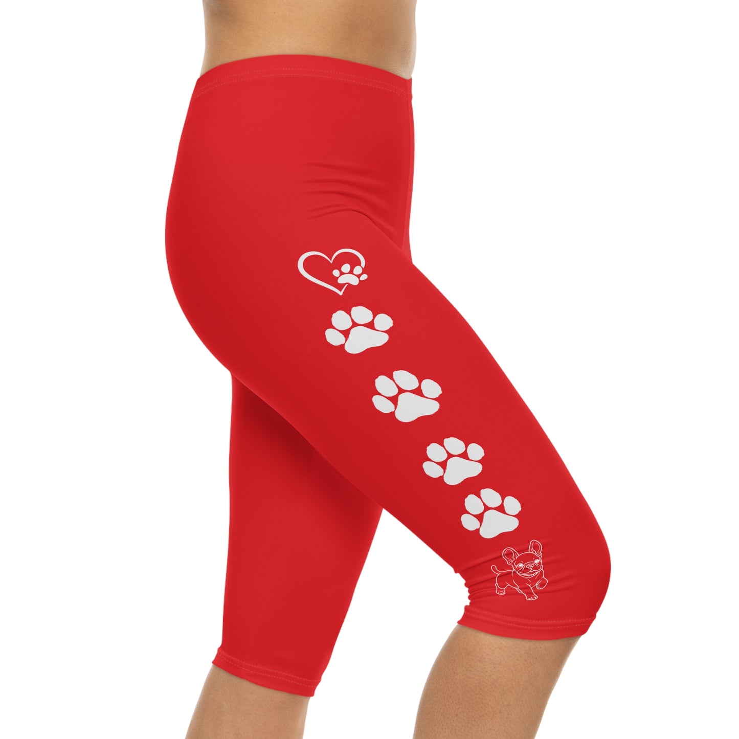 Paws and Hearts French Bulldog Capri Leggings red and white