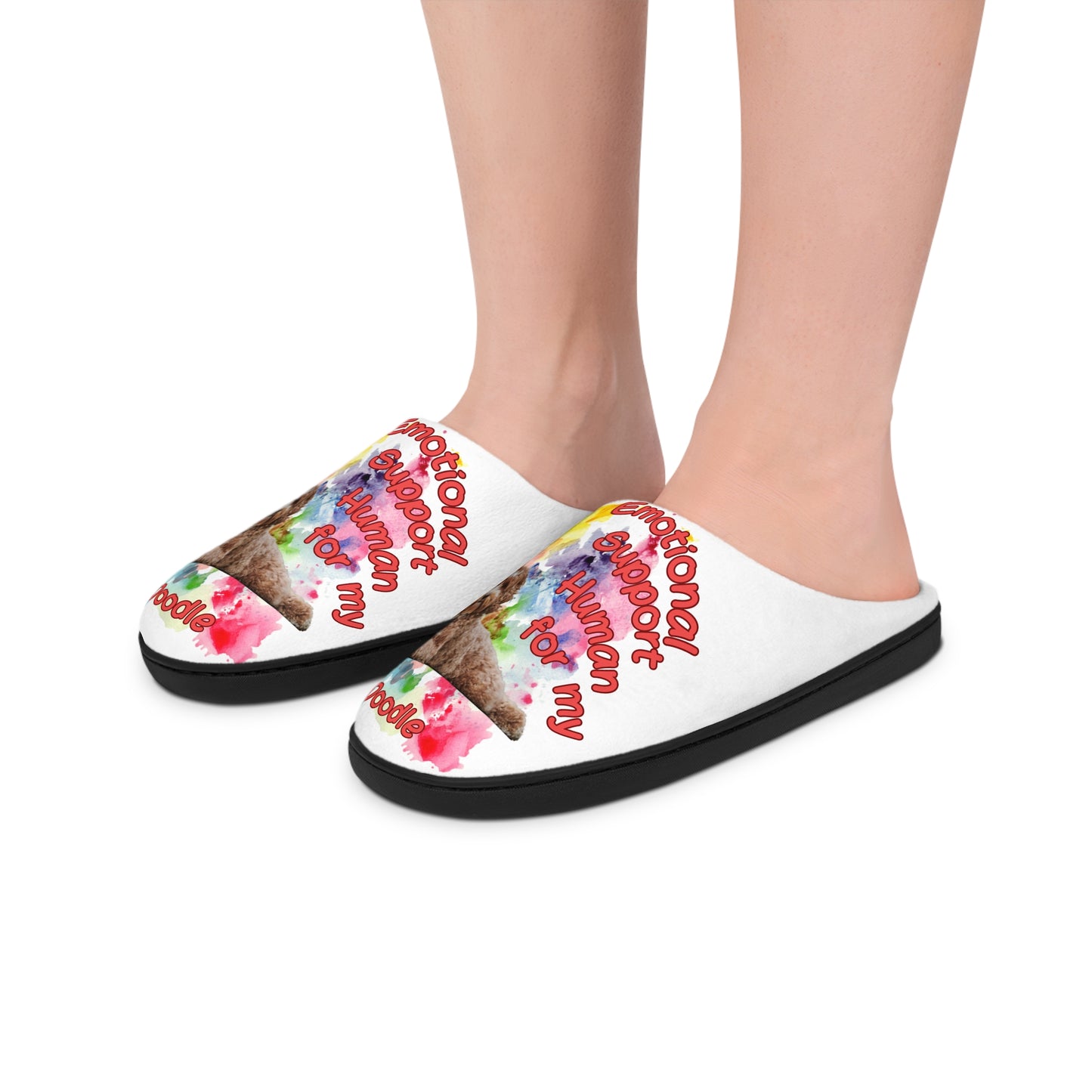Emotional Support Human Women's Indoor Slippers - Doodle Design