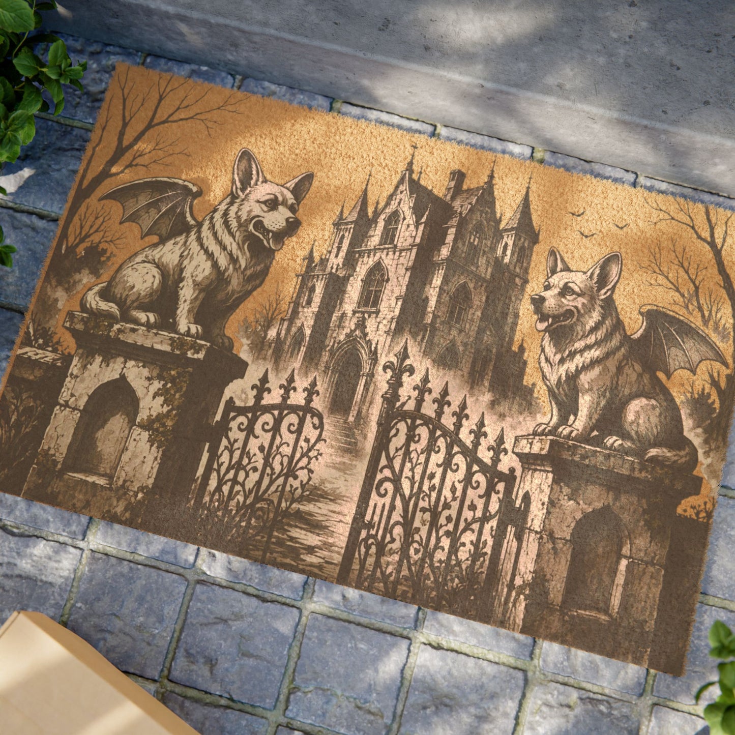 Corgi Gargoyle Angel Gothic Protector Welcome Mat
