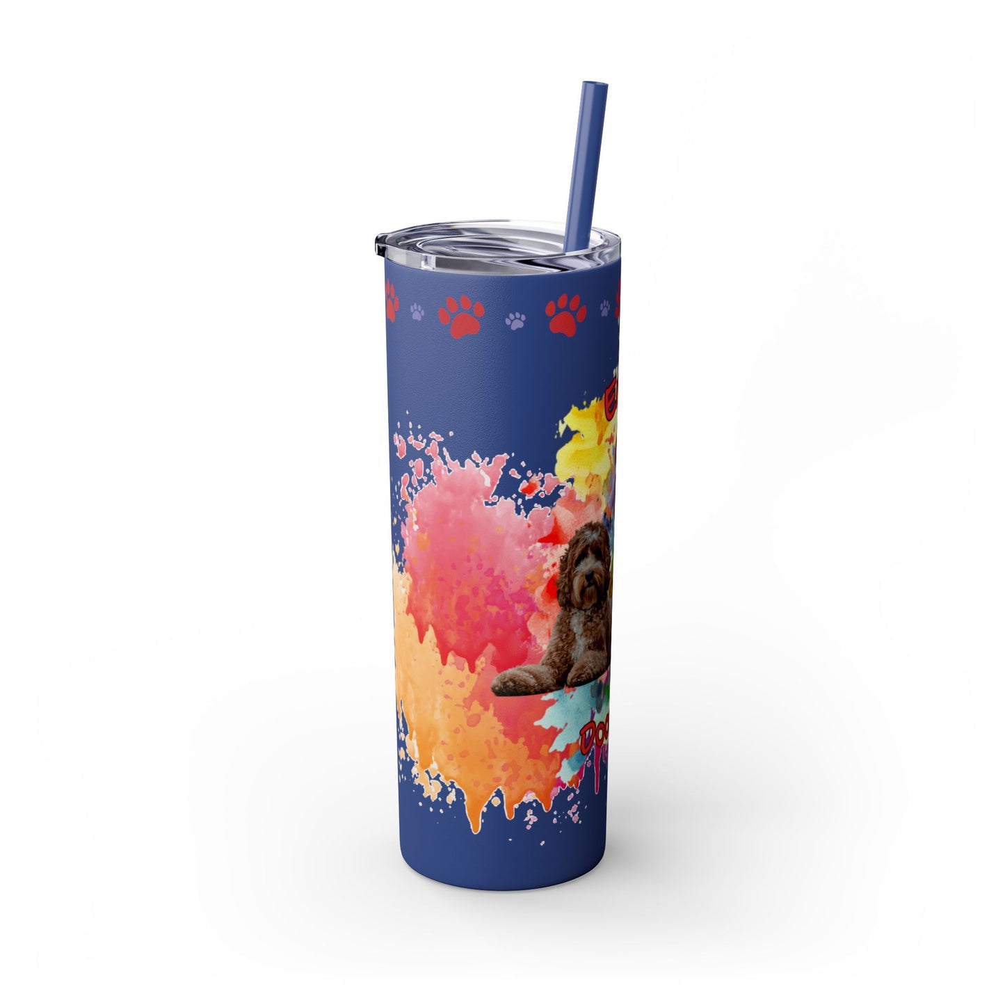 Emotional Support Human for my Doodle Dog Skinny Tumbler with Matching straw