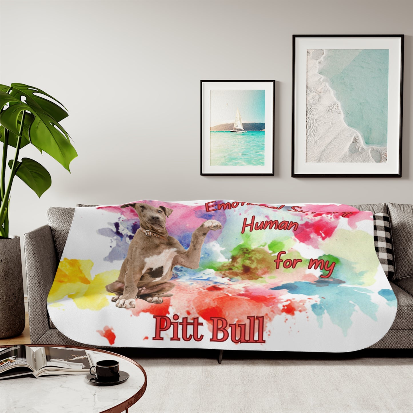 Emotional Support Pit Bull Sherpa Blanket - Cozy Animal Lover Gift