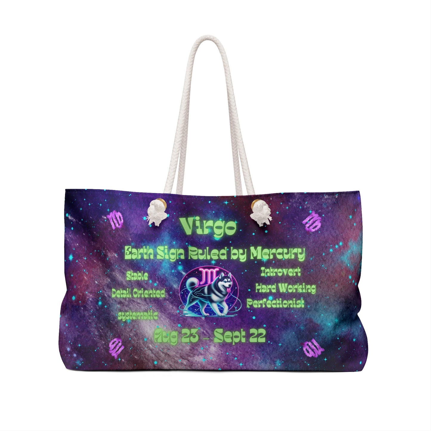 Celestial Zodiac Virgo as Siberian Huskey Weekender Bag - Dog Breed Zodiac