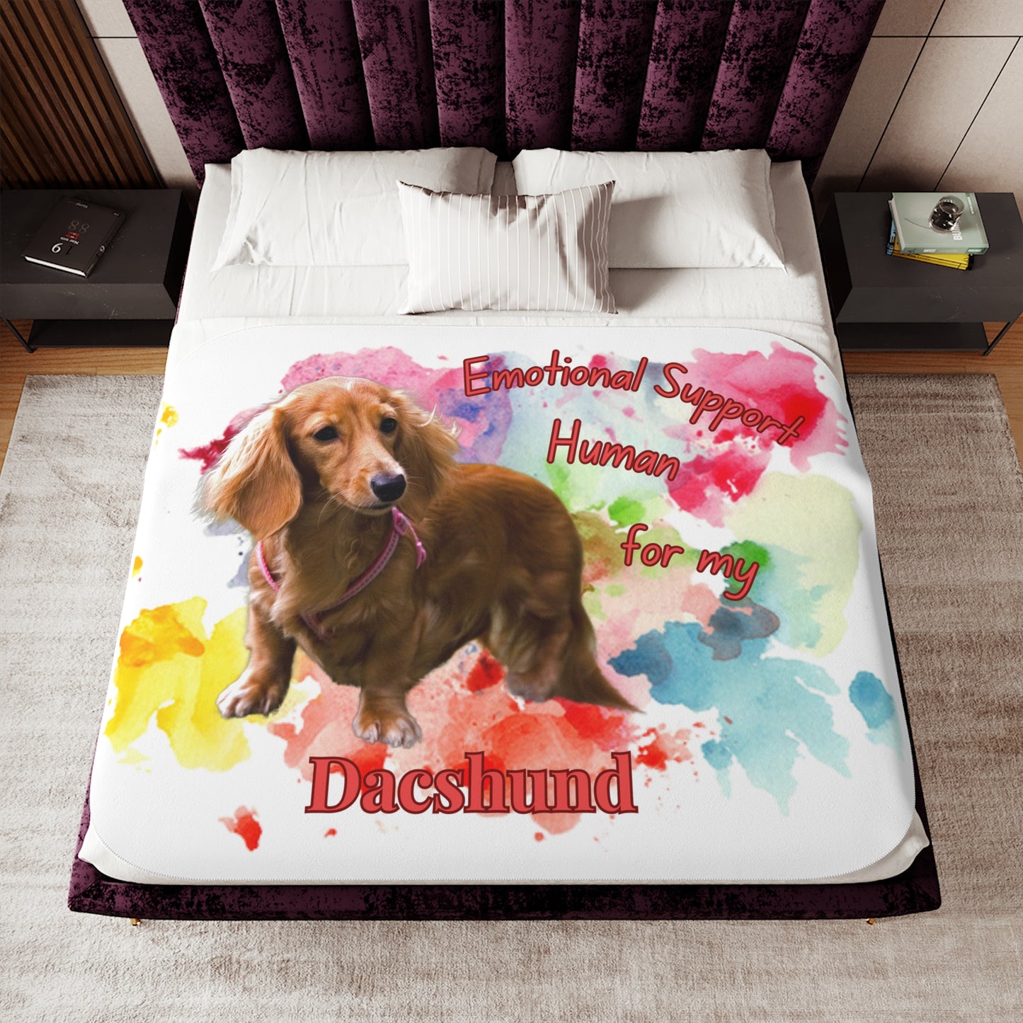 Emotional Support Long Haired Dachshund Sherpa Blanket - Cozy Pet Lover Gift