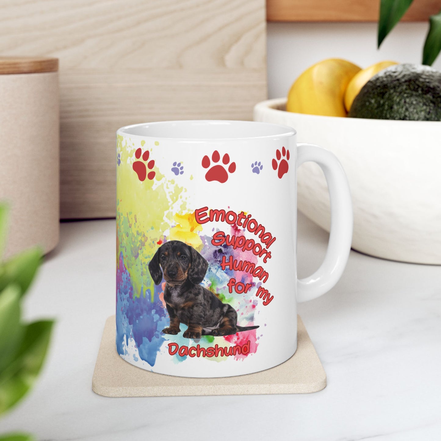 Emotional Support Human for my Dachshund, Smooth Hiar, Ceramic Coffee Mug