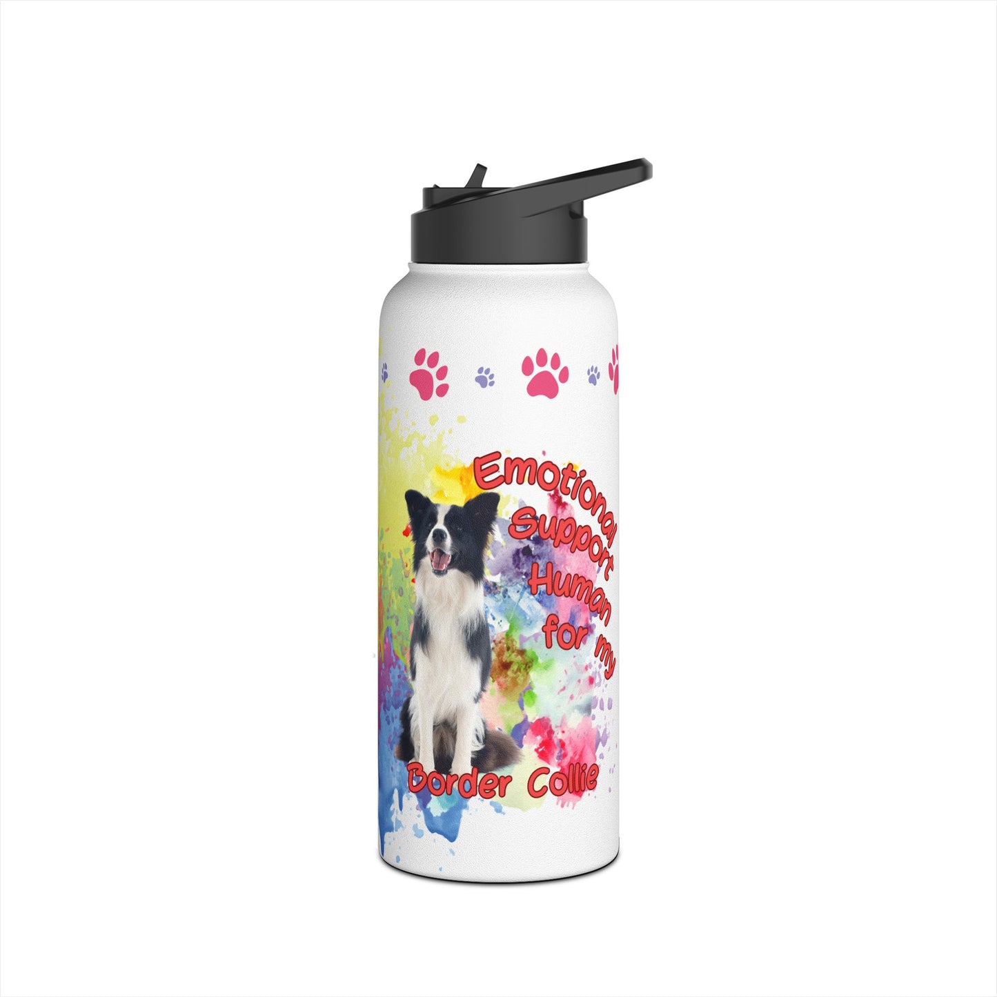 Emotional Support Human form my border Collie Sports Water bottle