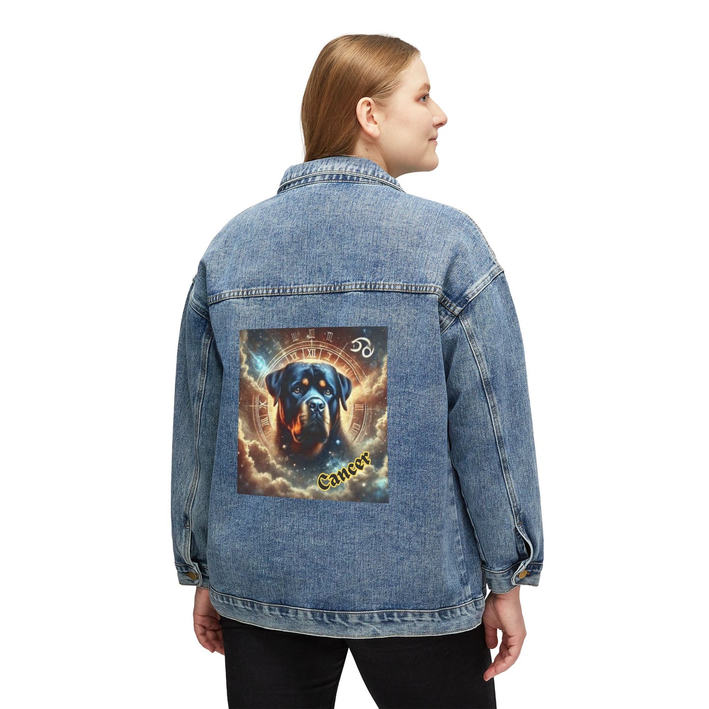 Cancer Zodiac Denim Jacket for Women - Rottweiler Artwork