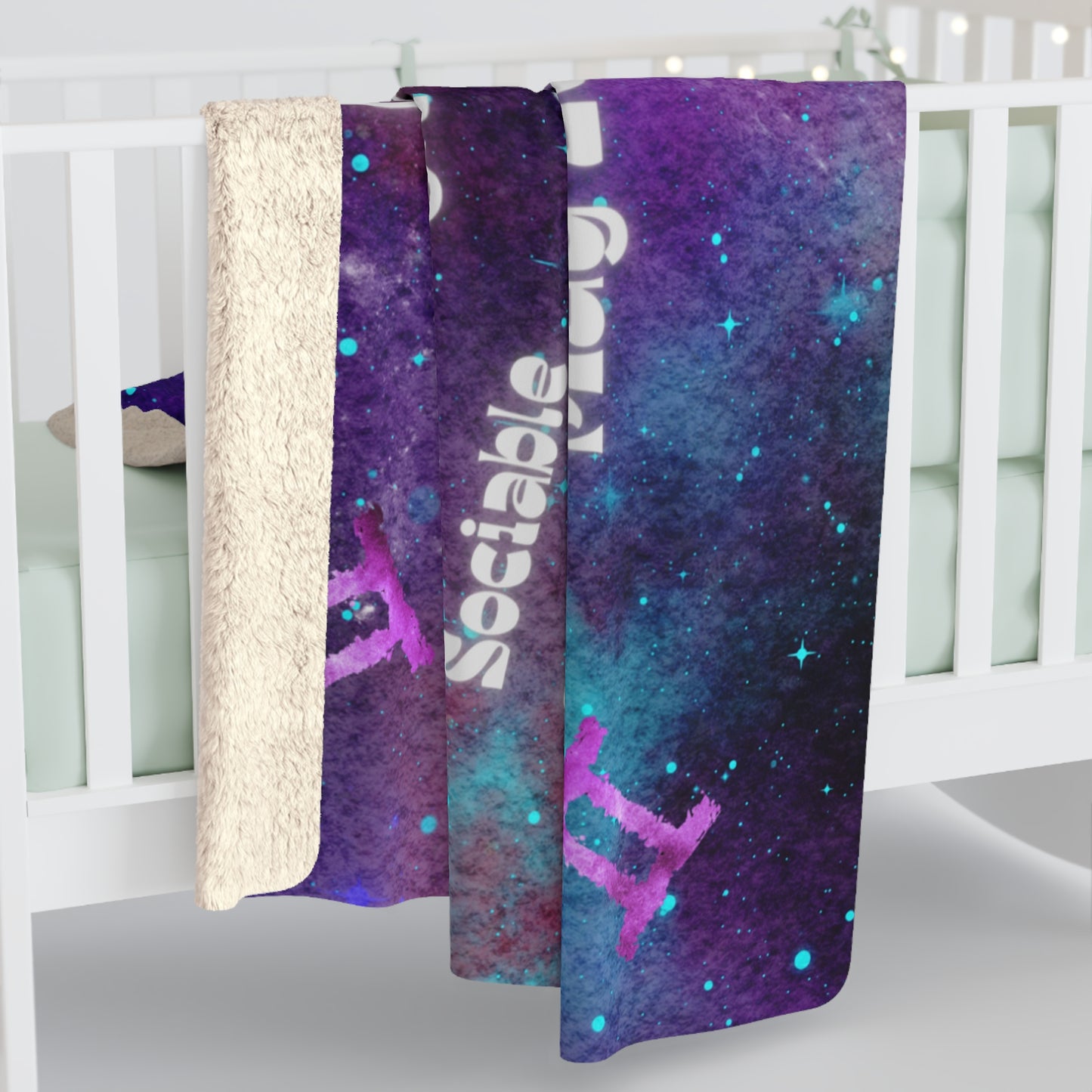 Celestial Zodiac Gemini as Border Collie Sherpa Fleece Blanket - Dog Breed Zodiac