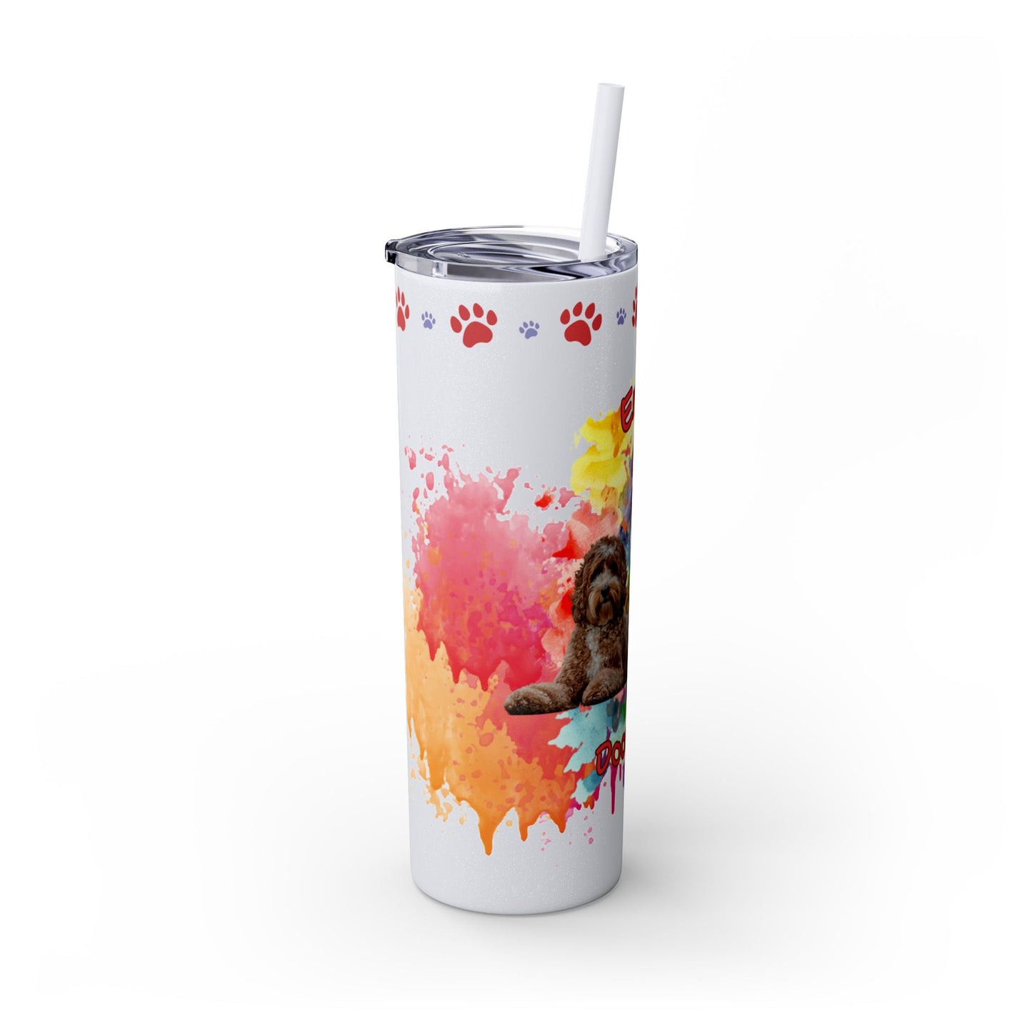 Emotional Support Human for my Doodle Dog Skinny Tumbler with Matching straw