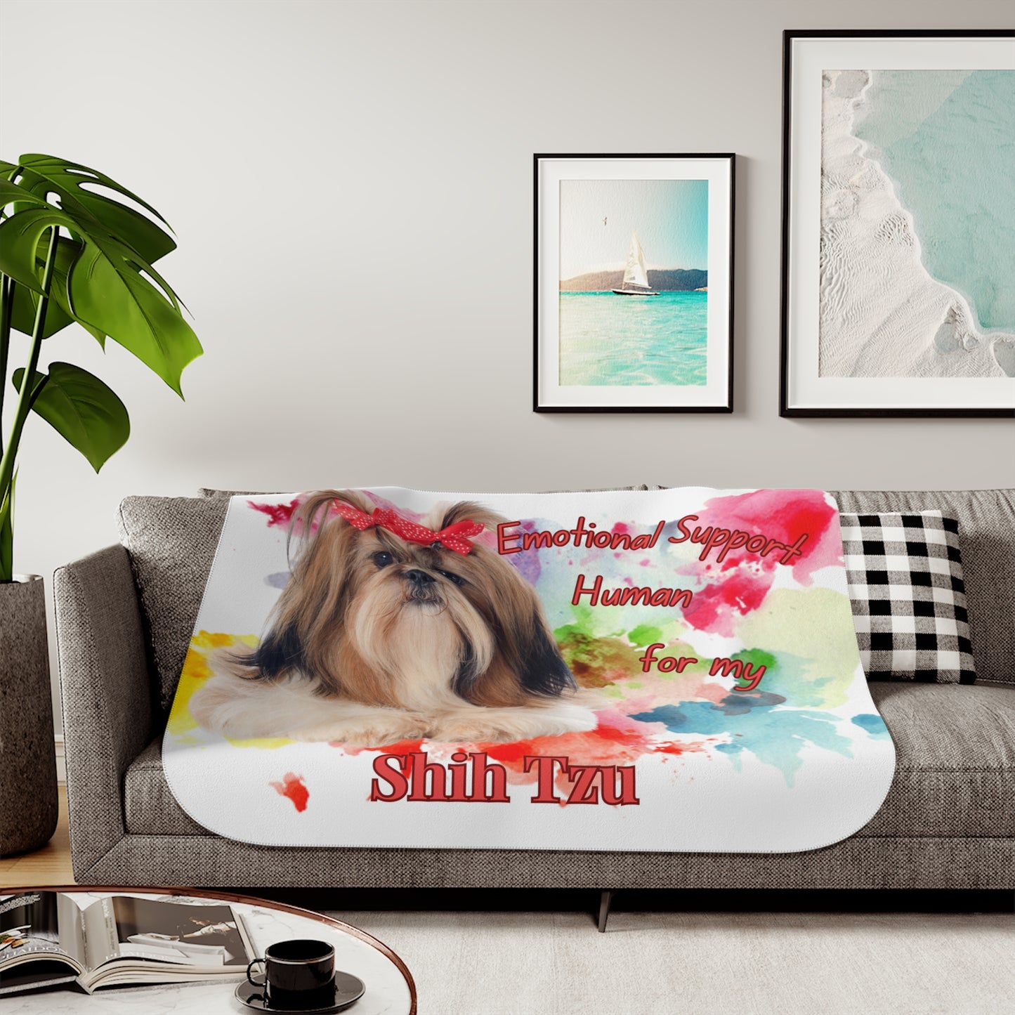 Emotional Support Human Sherpa Blanket for Shih Tzu Lovers - Cozy Two-Color Throw