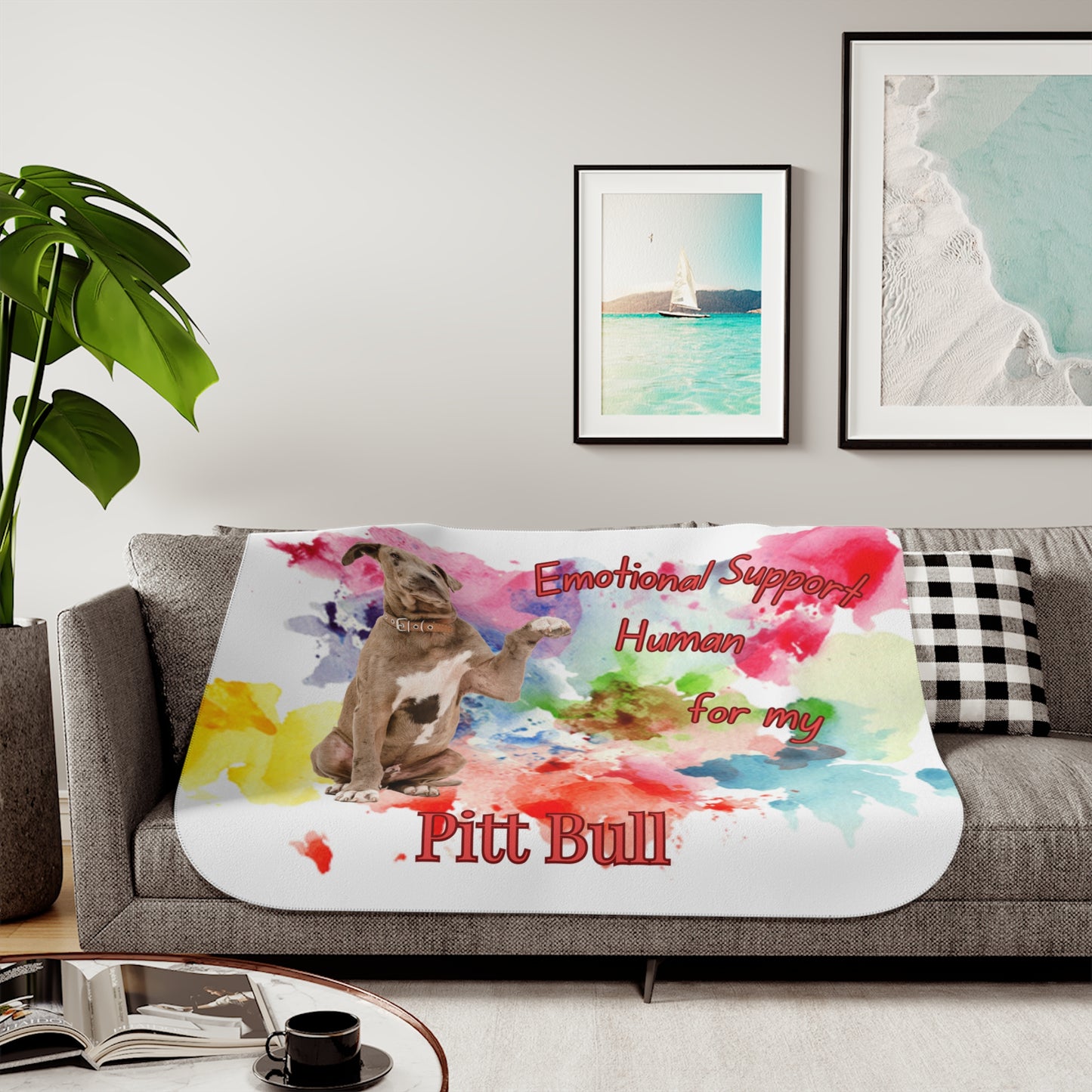 Emotional Support Pit Bull Sherpa Blanket - Cozy Animal Lover Gift