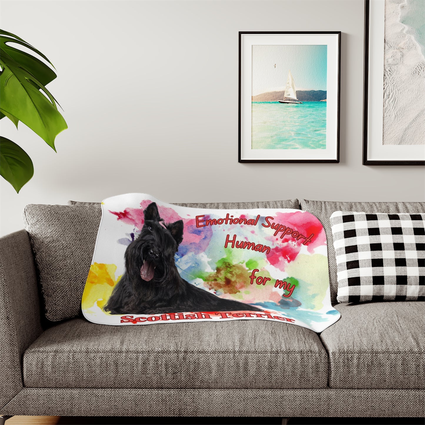 Emotional Support Human Sherpa Blanket - Scottish Terrier Design