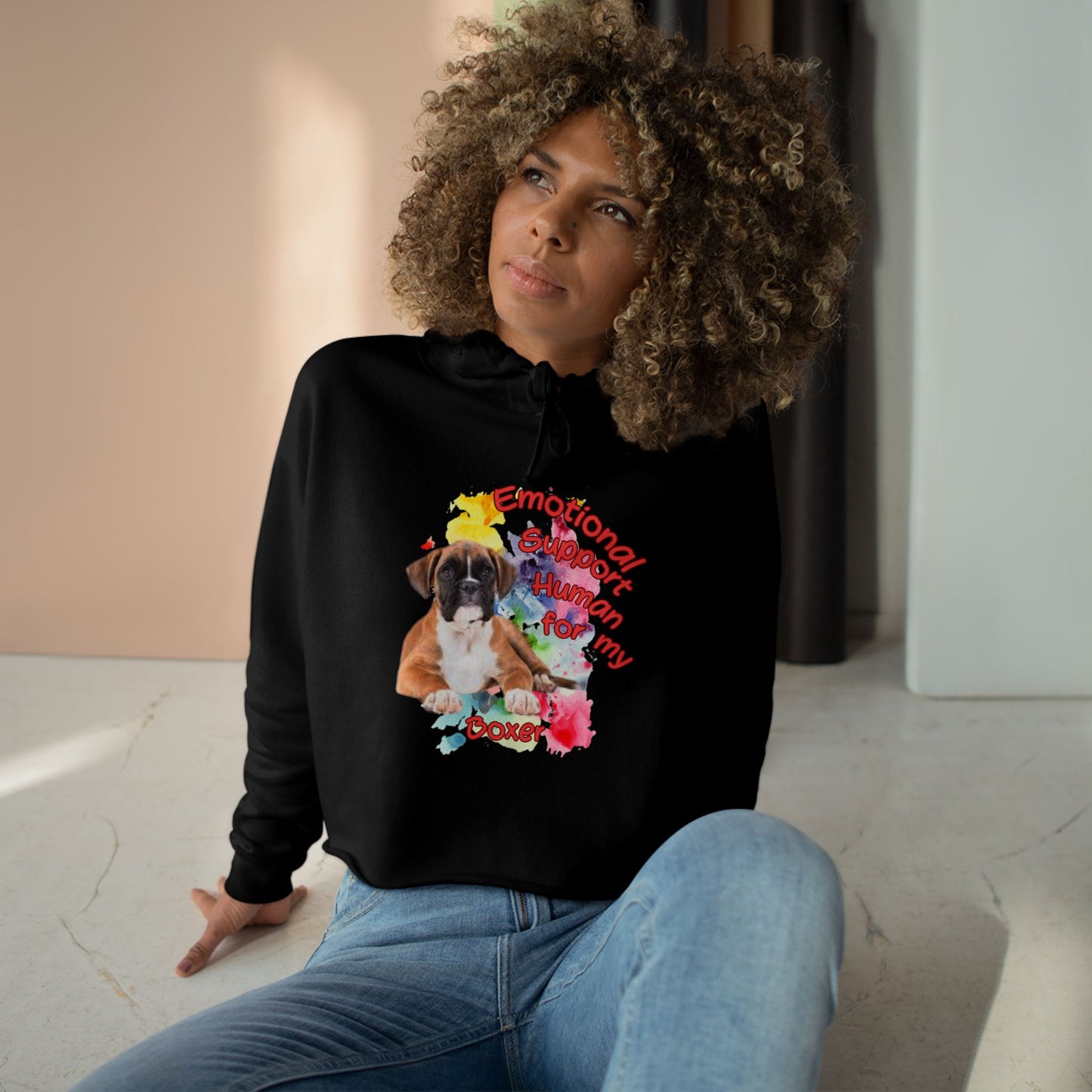 Emotional Support Human for my Boxer Crop Hoodie - Cute Pet Lover Apparel