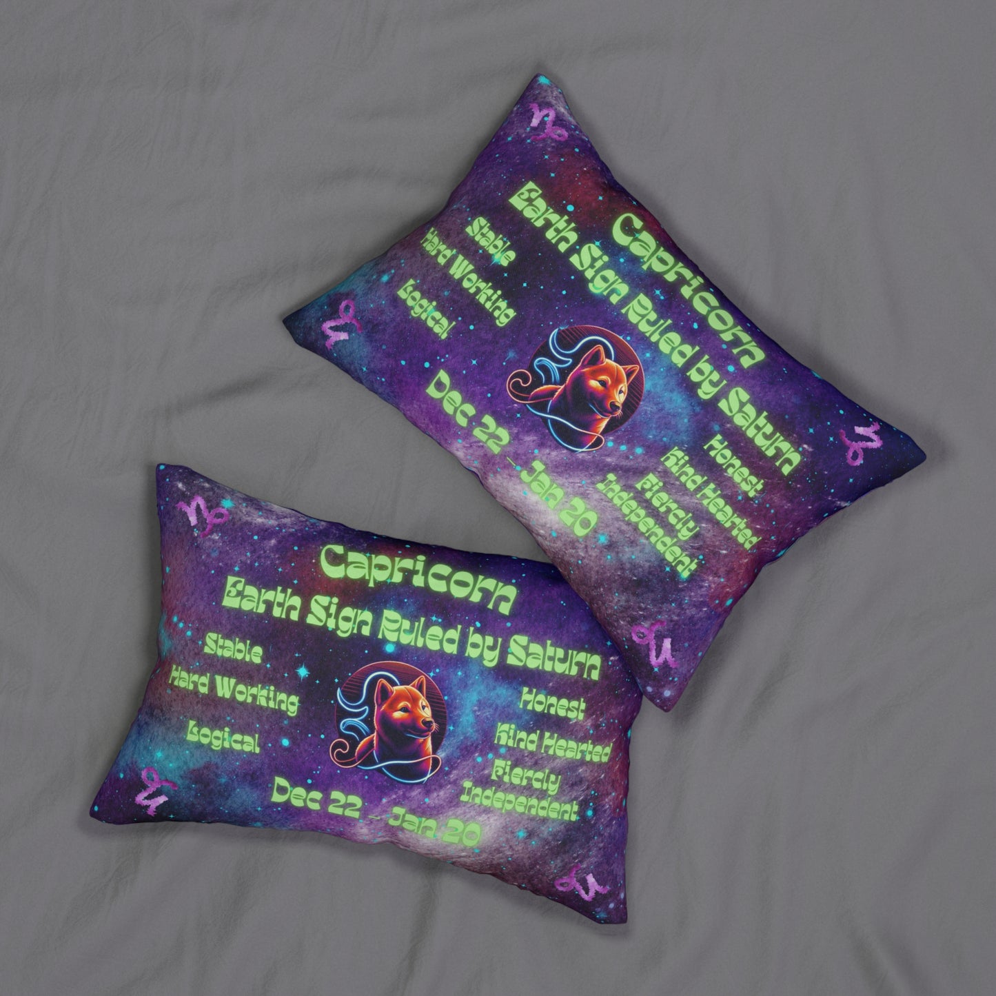 Celestial Zodiac Capricorn as Shiba Inu Spun Polyester Lumbar Pillow - Dog Breed Zodiac