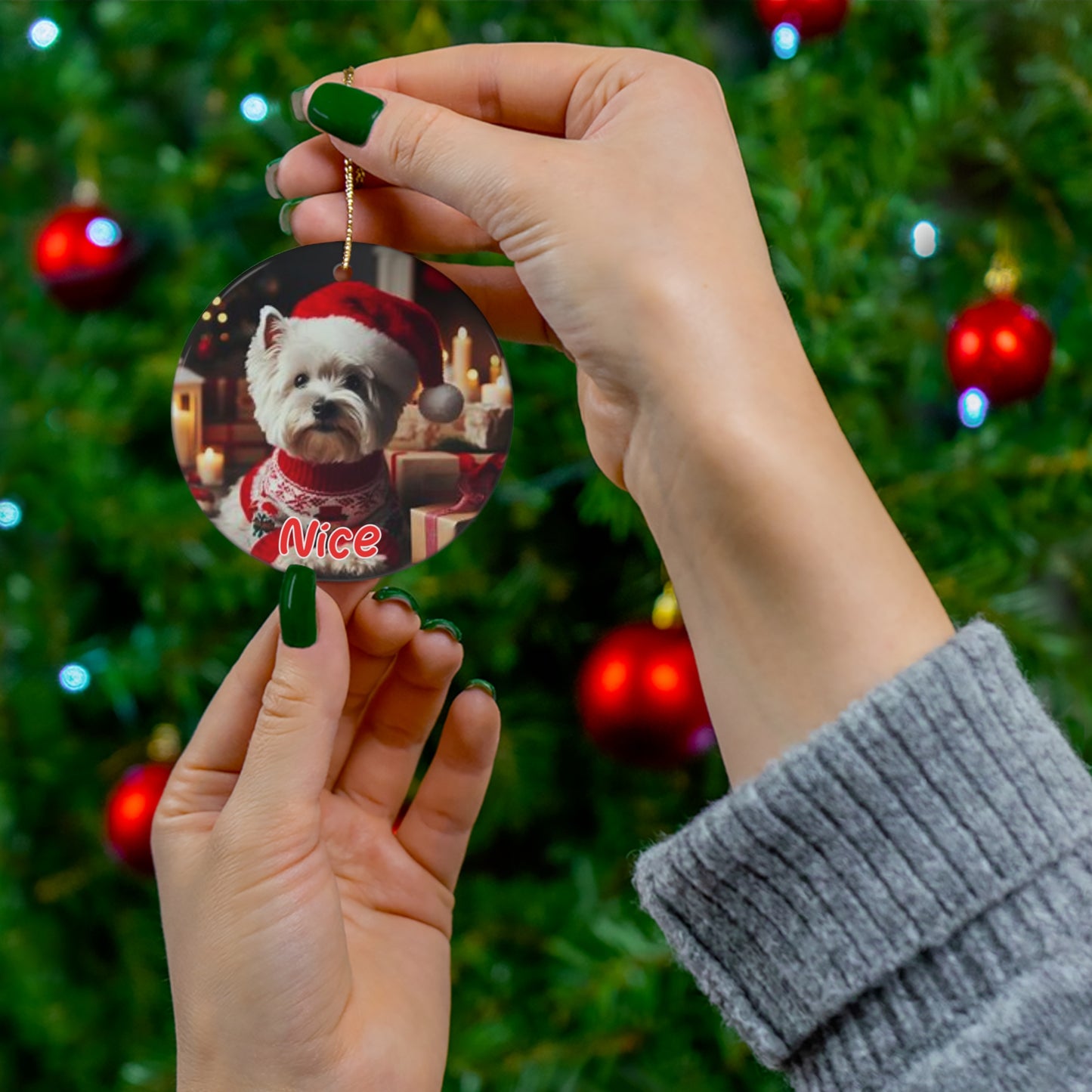 West Highland Terrier Westie Naughty or Nice Christmas Ceramic Ornament, 1-Pack