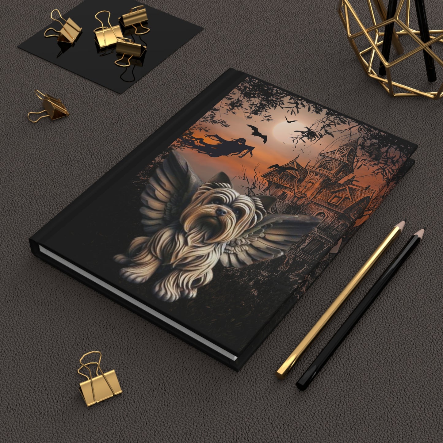 Yorkie Gargoyle guardian angel Hardcover Journal Matte