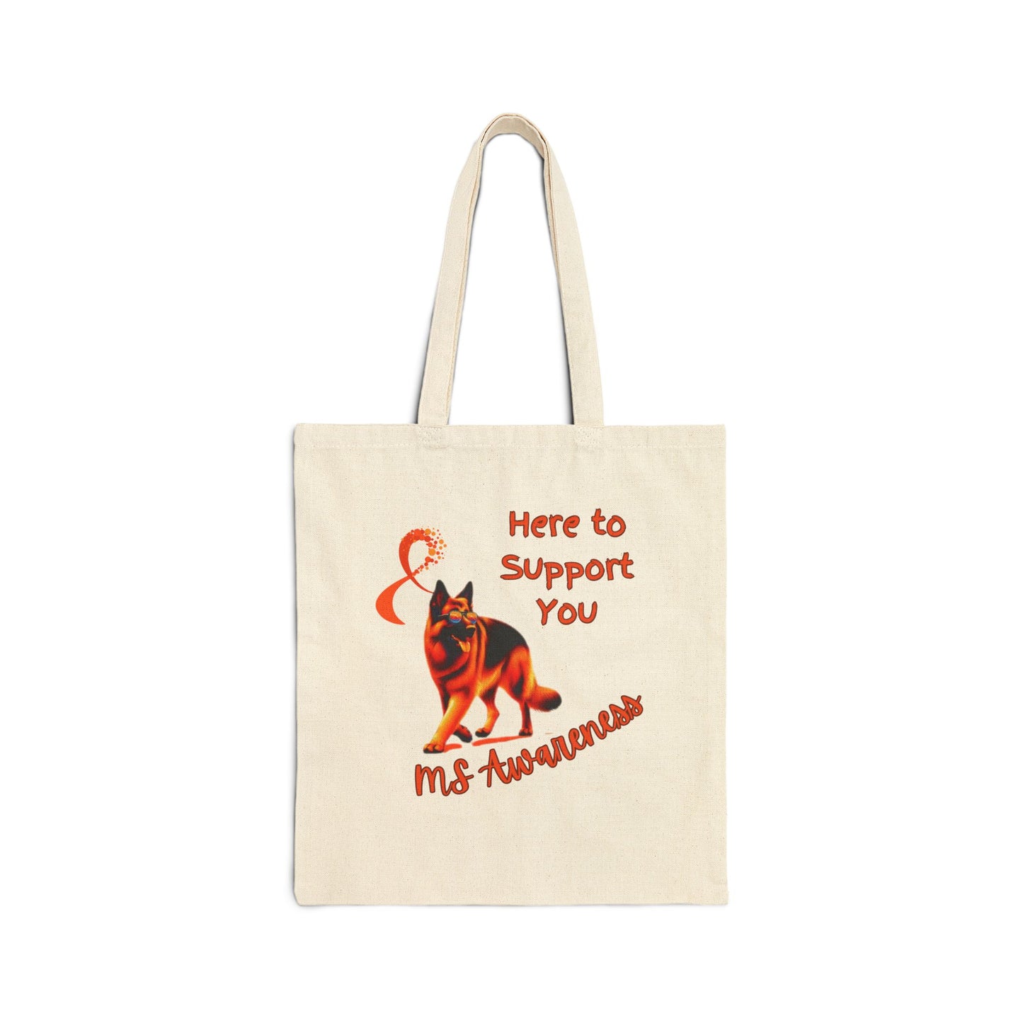 MS Awareness German Shepherd Here to support you Cotton Canvas Tote Bag