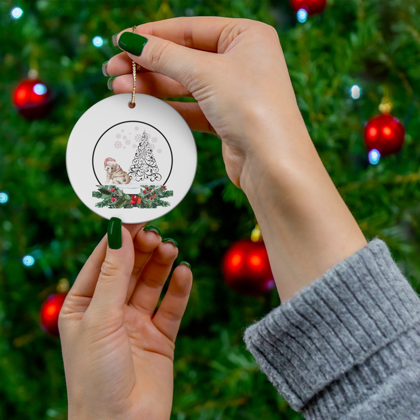 American Bulldog Christmas Ornament Porcelain