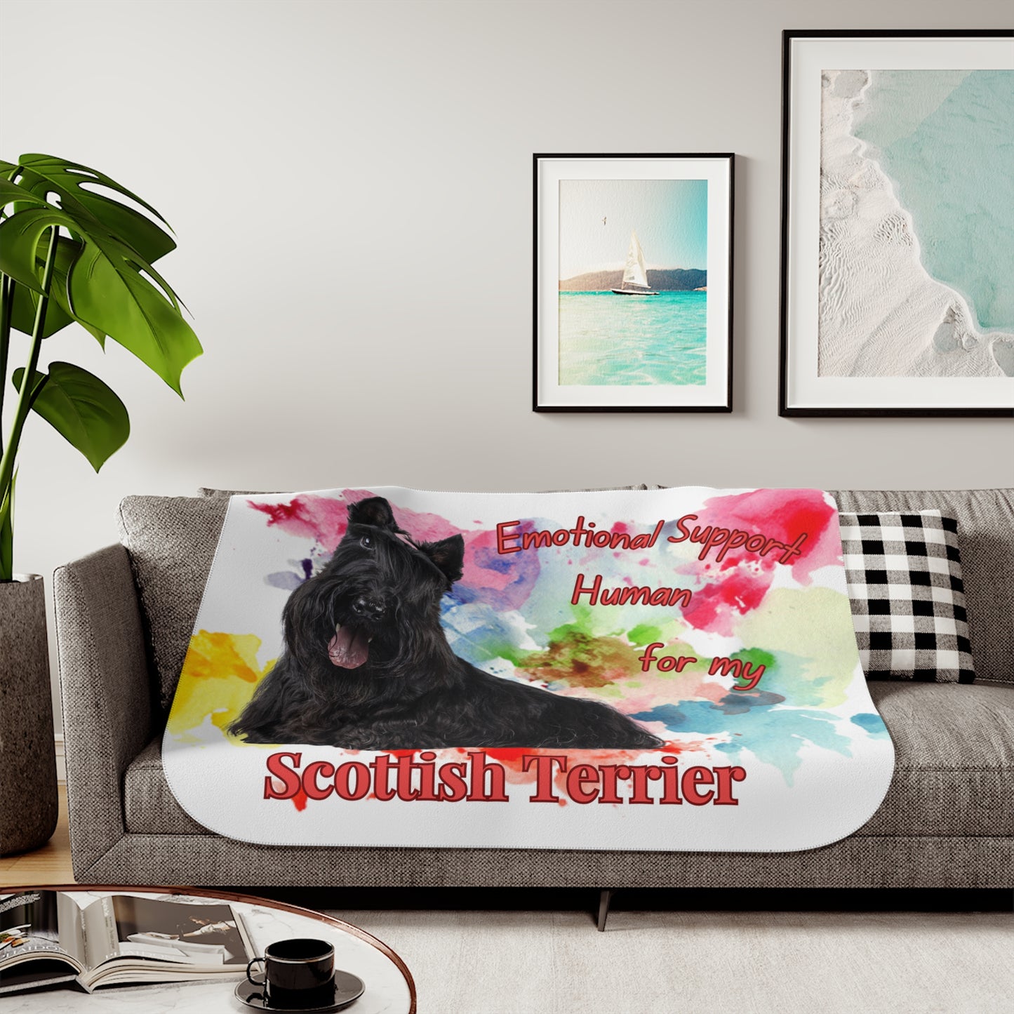 Emotional Support Human Sherpa Blanket - Scottish Terrier Design