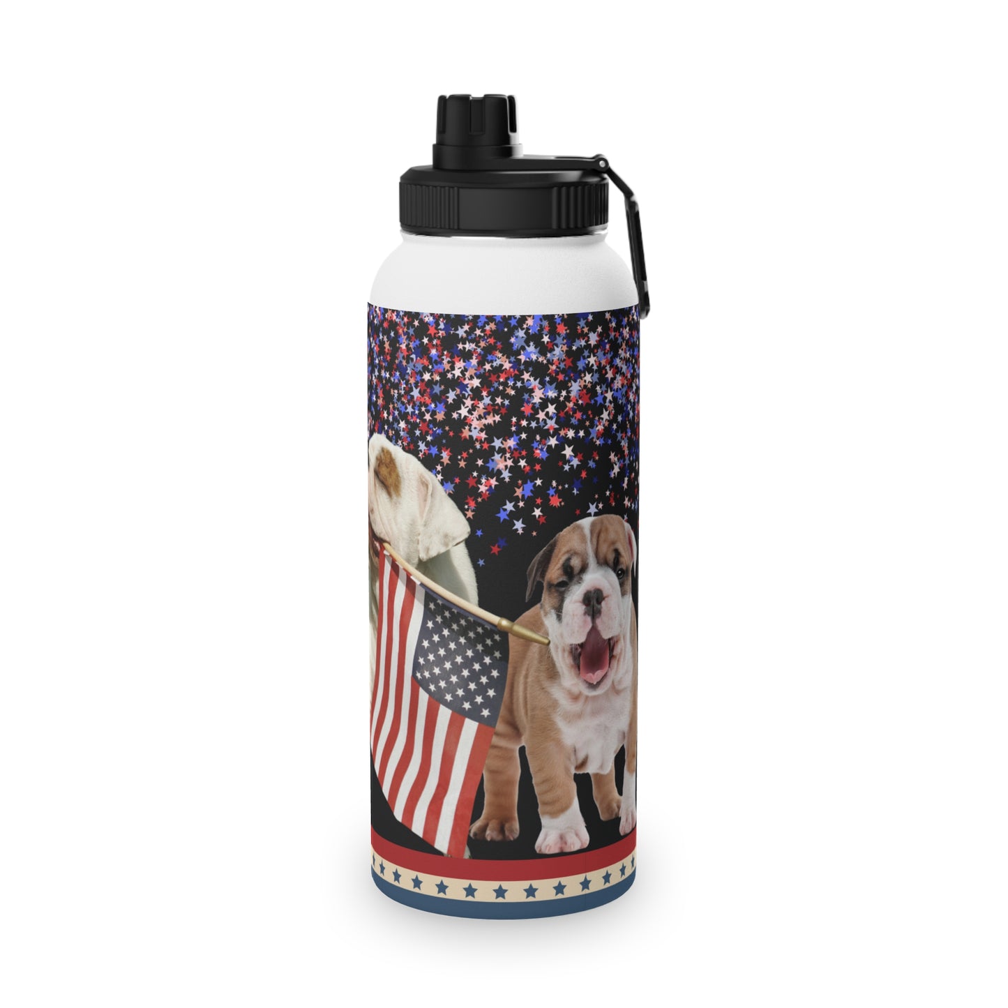Patriotic American Bulldog Stainless Steel Water Bottle, Sports Lid